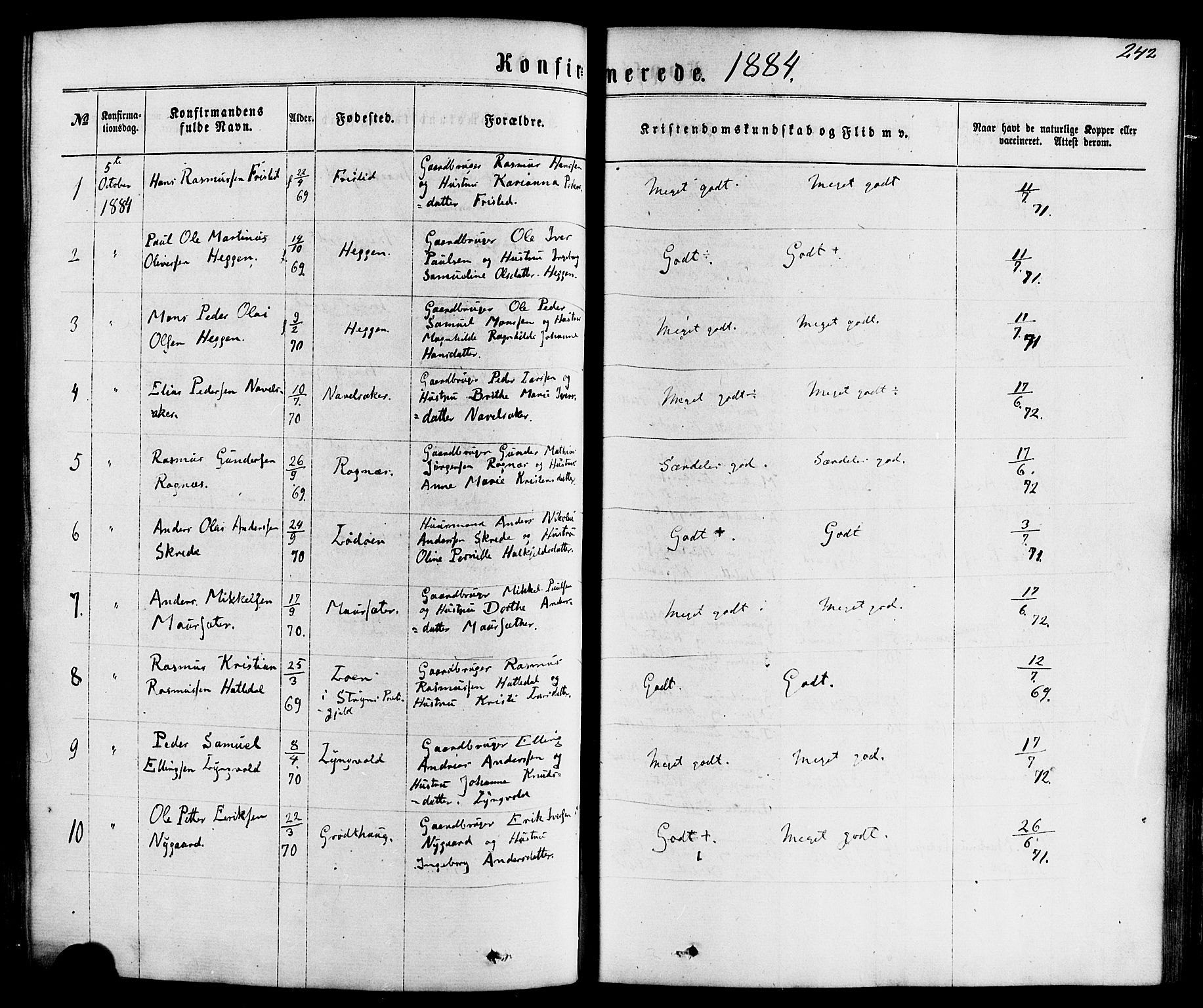 Hornindal sokneprestembete, SAB/A-82401/H/Haa/Haaa/L0002: Parish register (official) no. A 2, 1867-1884, p. 242
