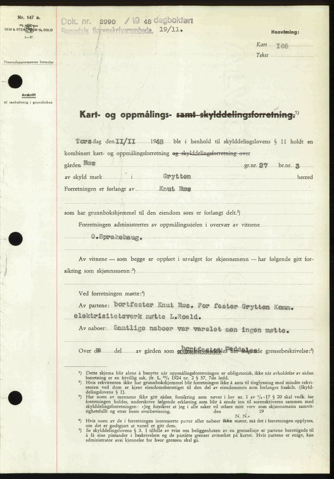 Romsdal sorenskriveri, AV/SAT-A-4149/1/2/2C: Mortgage book no. A27, 1948-1948, Diary no: : 2990/1948