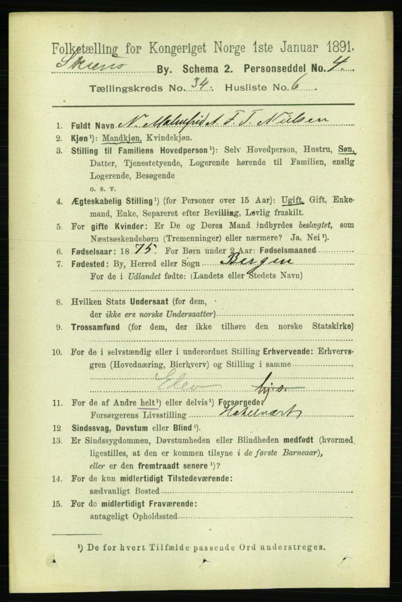 RA, 1891 census for 0806 Skien, 1891, p. 7780