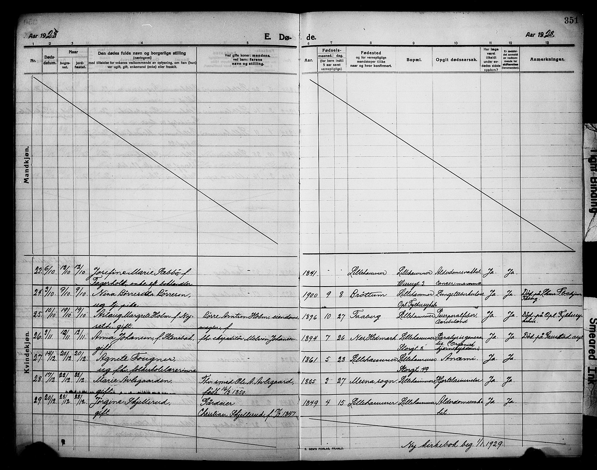 Lillehammer prestekontor, AV/SAH-PREST-088/H/Ha/Hab/L0002: Parish register (copy) no. 2, 1913-1929, p. 351