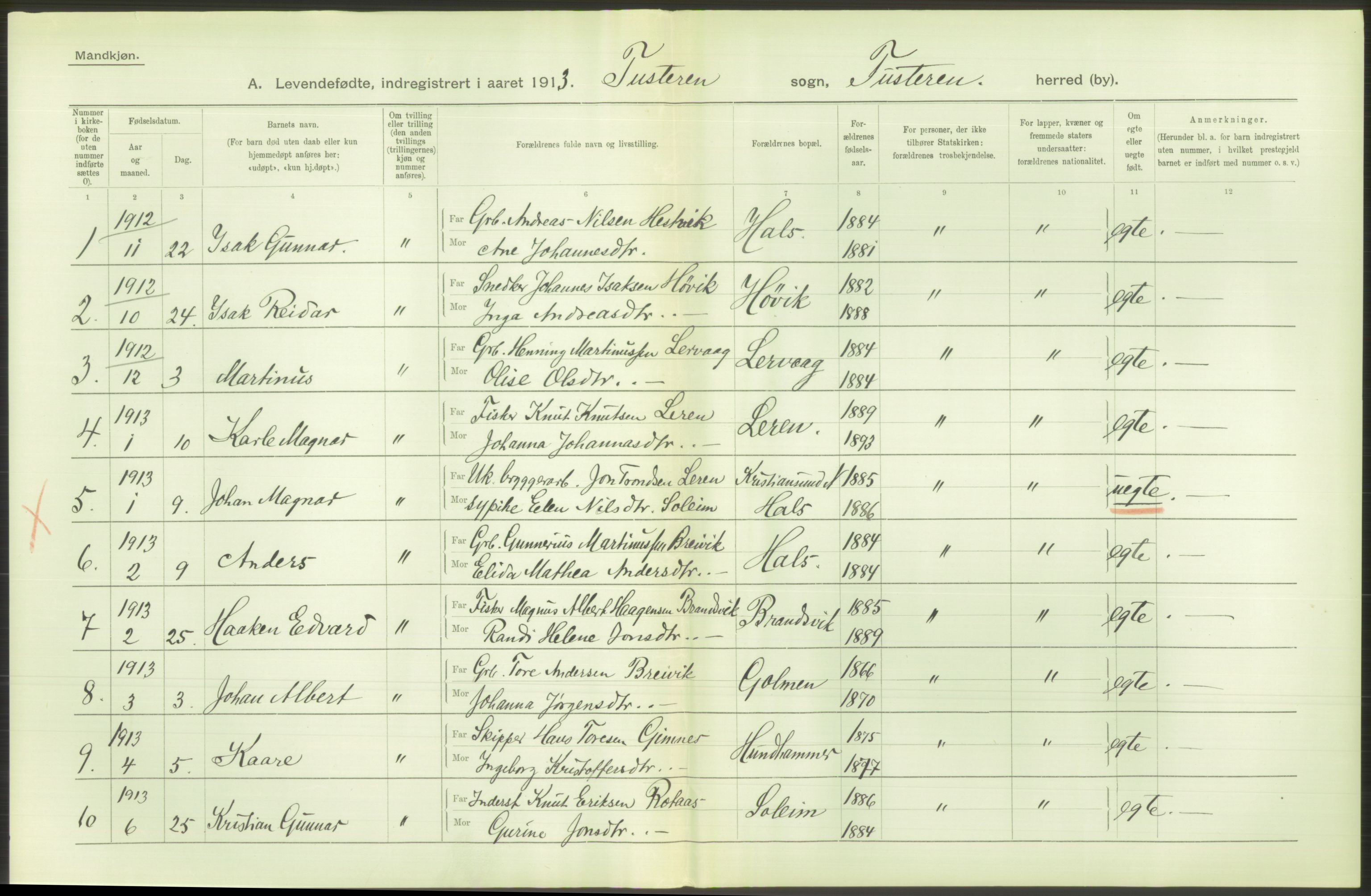 Statistisk sentralbyrå, Sosiodemografiske emner, Befolkning, AV/RA-S-2228/D/Df/Dfb/Dfbc/L0035: Romsdals amt: Levendefødte menn og kvinner. Bygder., 1913, p. 16