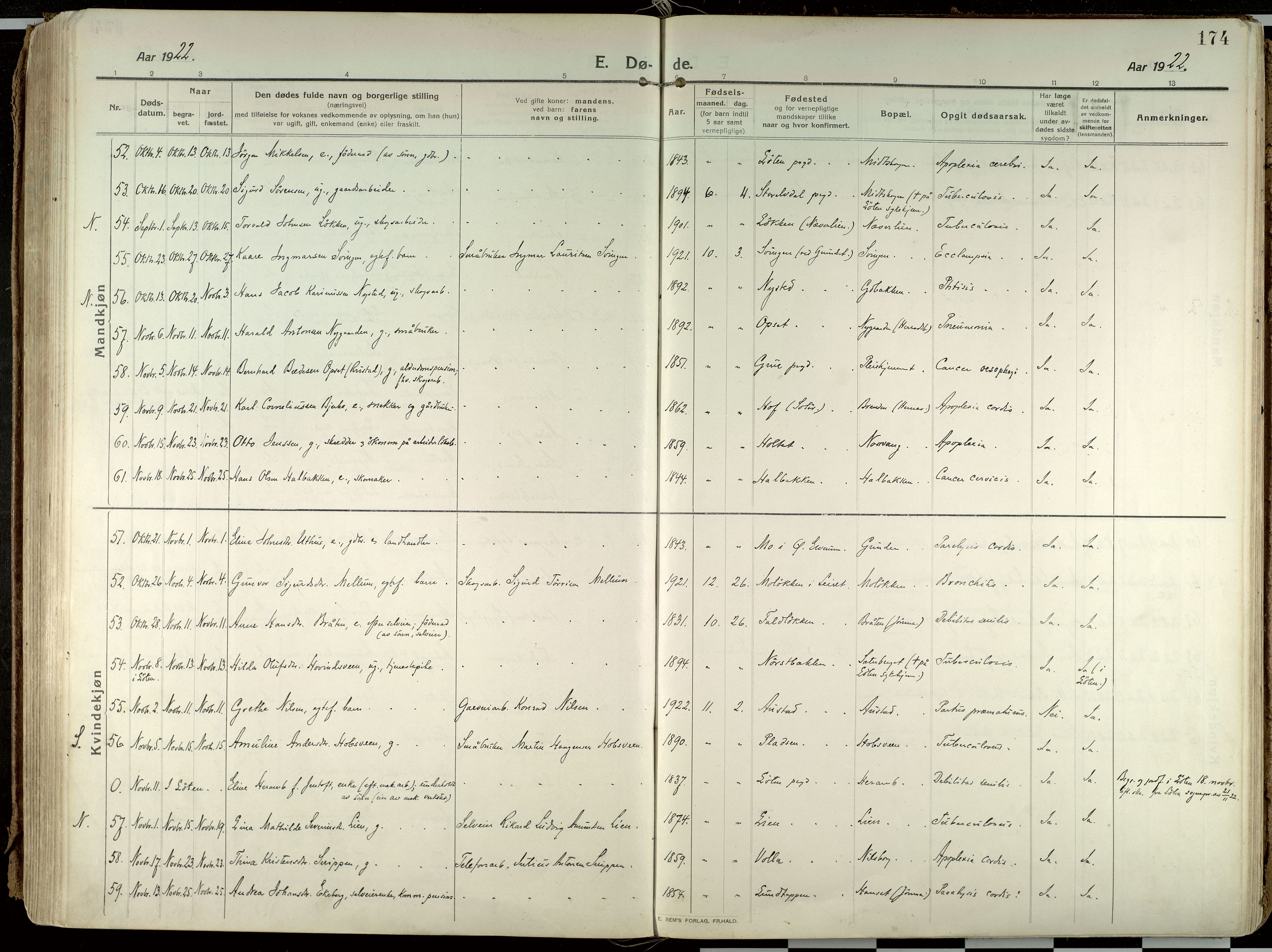 Elverum prestekontor, AV/SAH-PREST-044/H/Ha/Haa/L0021: Parish register (official) no. 21, 1913-1928, p. 174