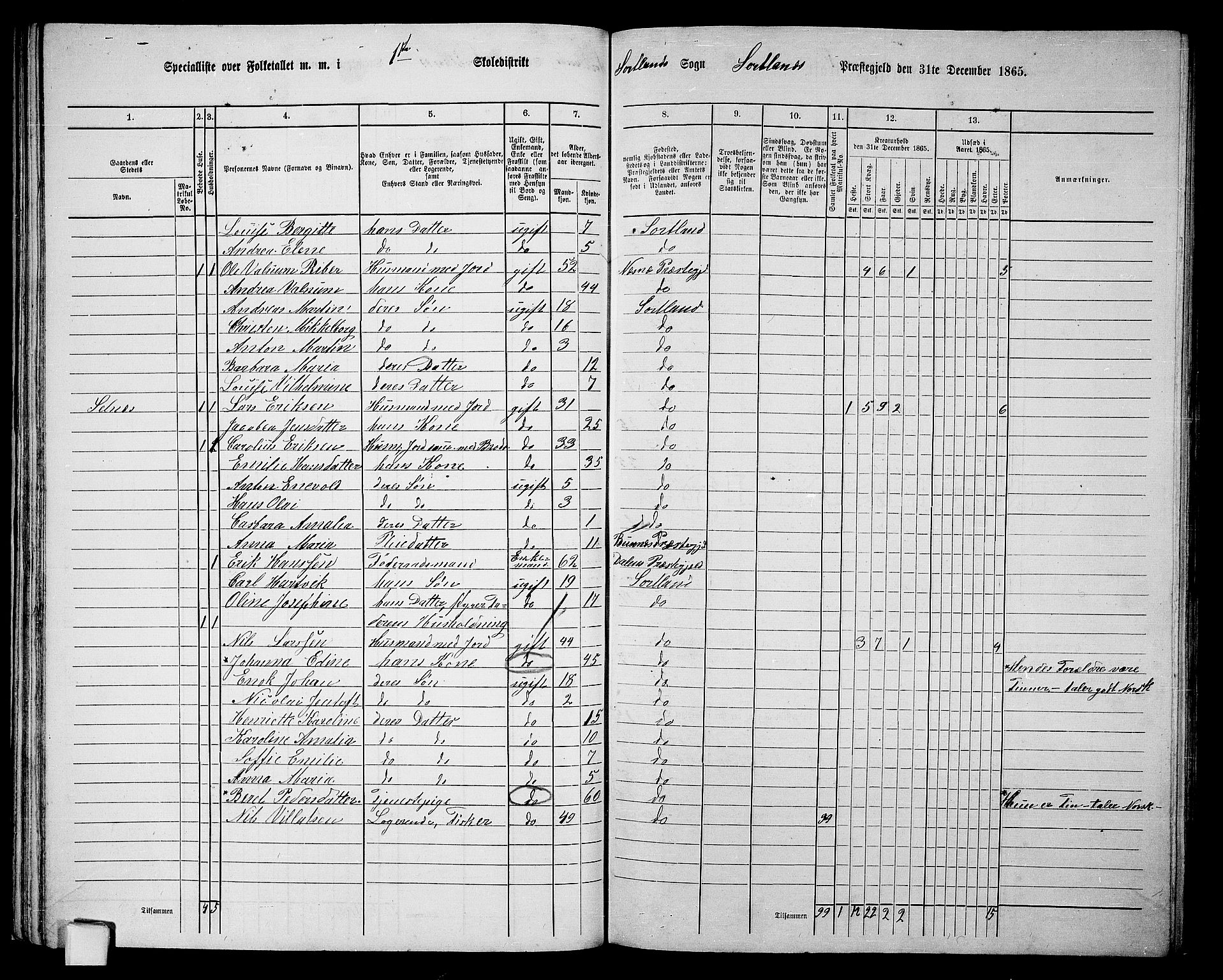 RA, 1865 census for Sortland, 1865, p. 42