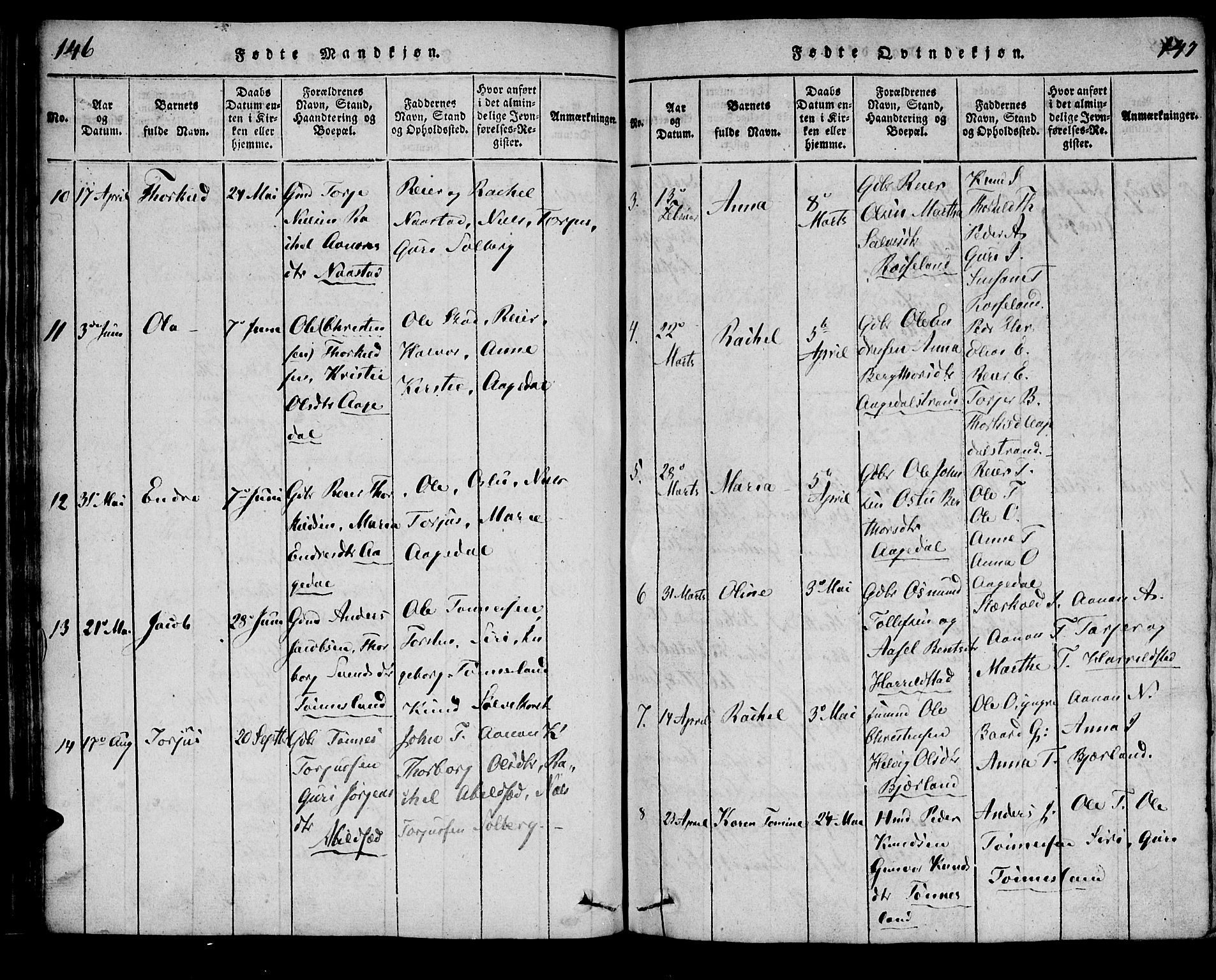 Bjelland sokneprestkontor, AV/SAK-1111-0005/F/Fa/Faa/L0002: Parish register (official) no. A 2, 1816-1866, p. 146-147