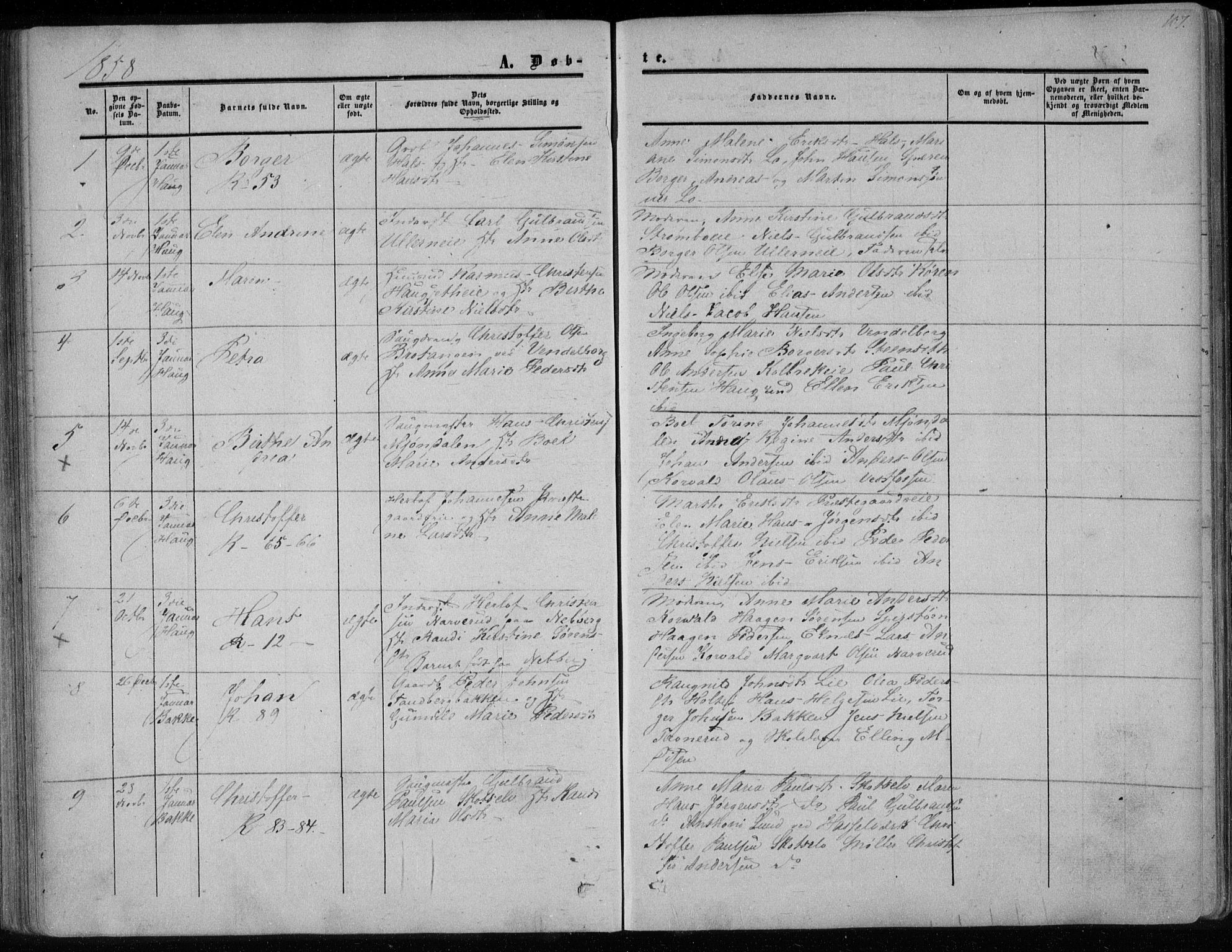 Eiker kirkebøker, AV/SAKO-A-4/F/Fa/L0015a: Parish register (official) no. I 15A, 1854-1860, p. 107