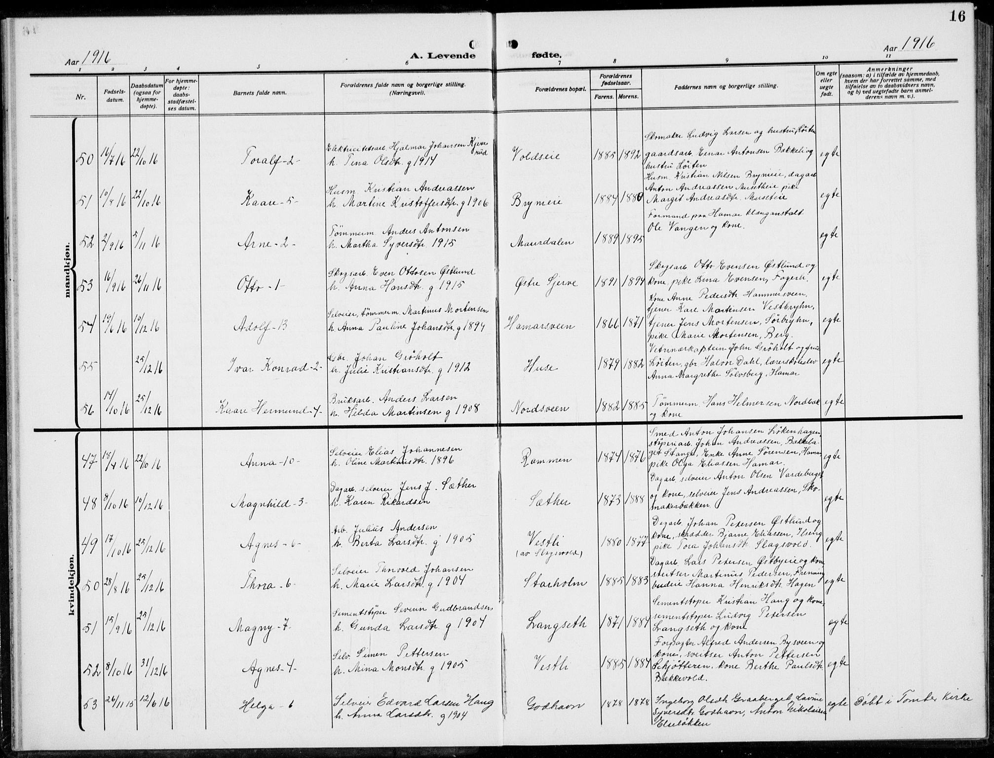 Romedal prestekontor, AV/SAH-PREST-004/L/L0014: Parish register (copy) no. 14, 1915-1939, p. 16