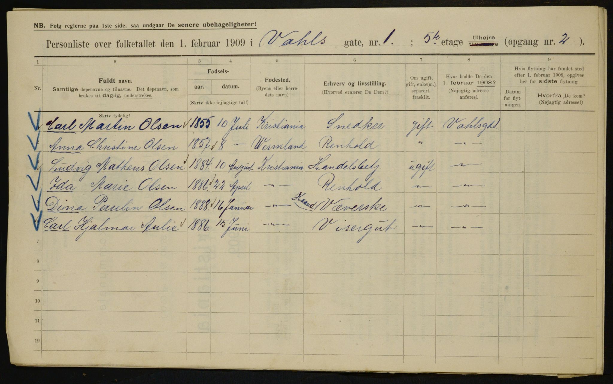 OBA, Municipal Census 1909 for Kristiania, 1909, p. 110173