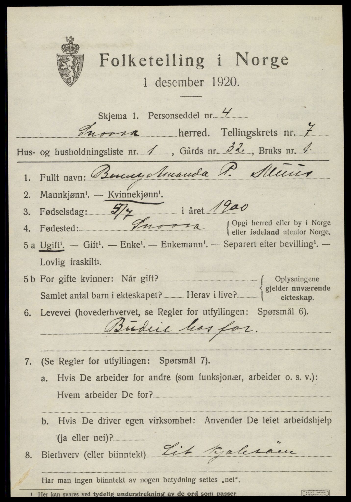 SAT, 1920 census for Snåsa, 1920, p. 2940
