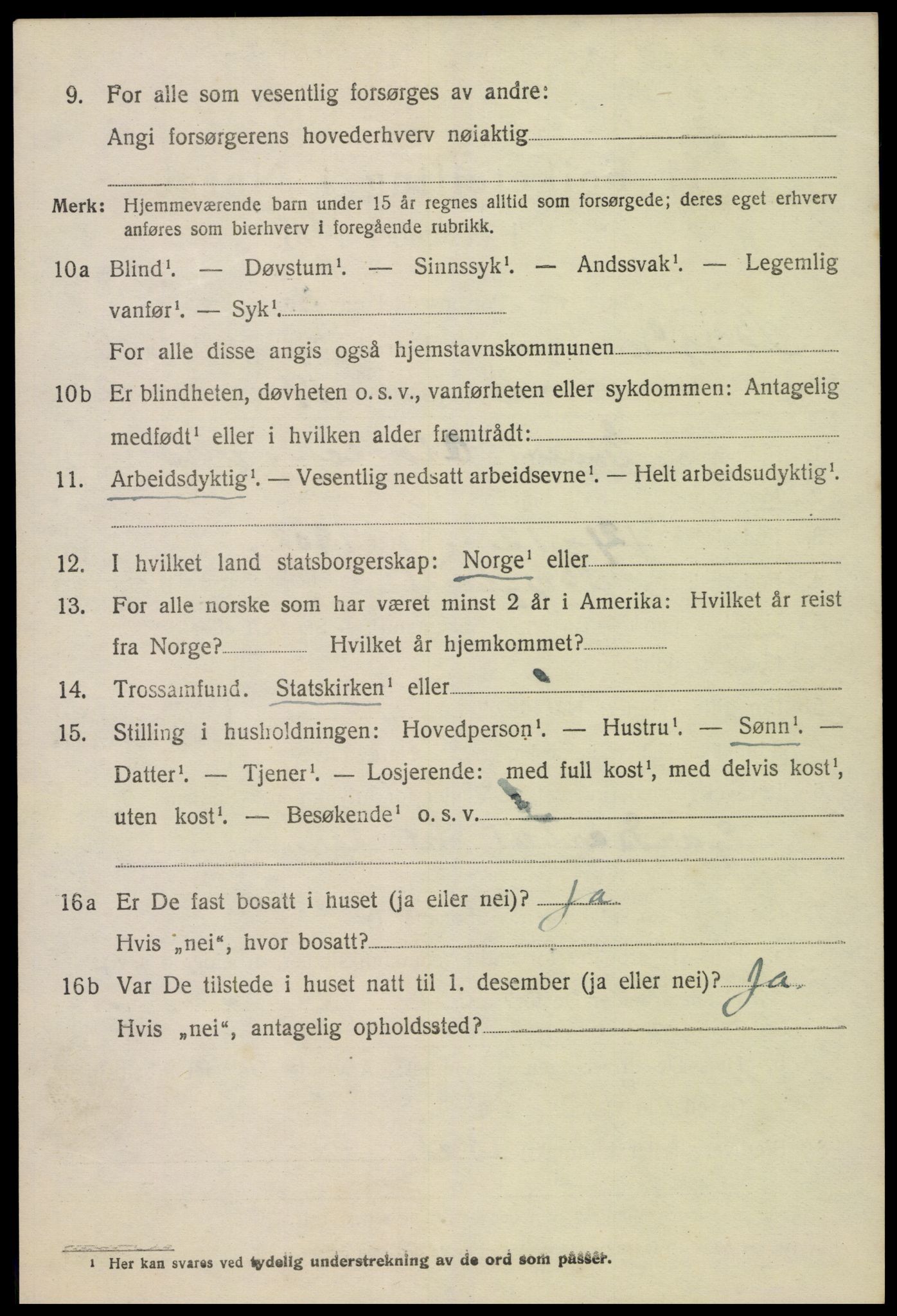 SAK, 1920 census for Bygland, 1920, p. 1846