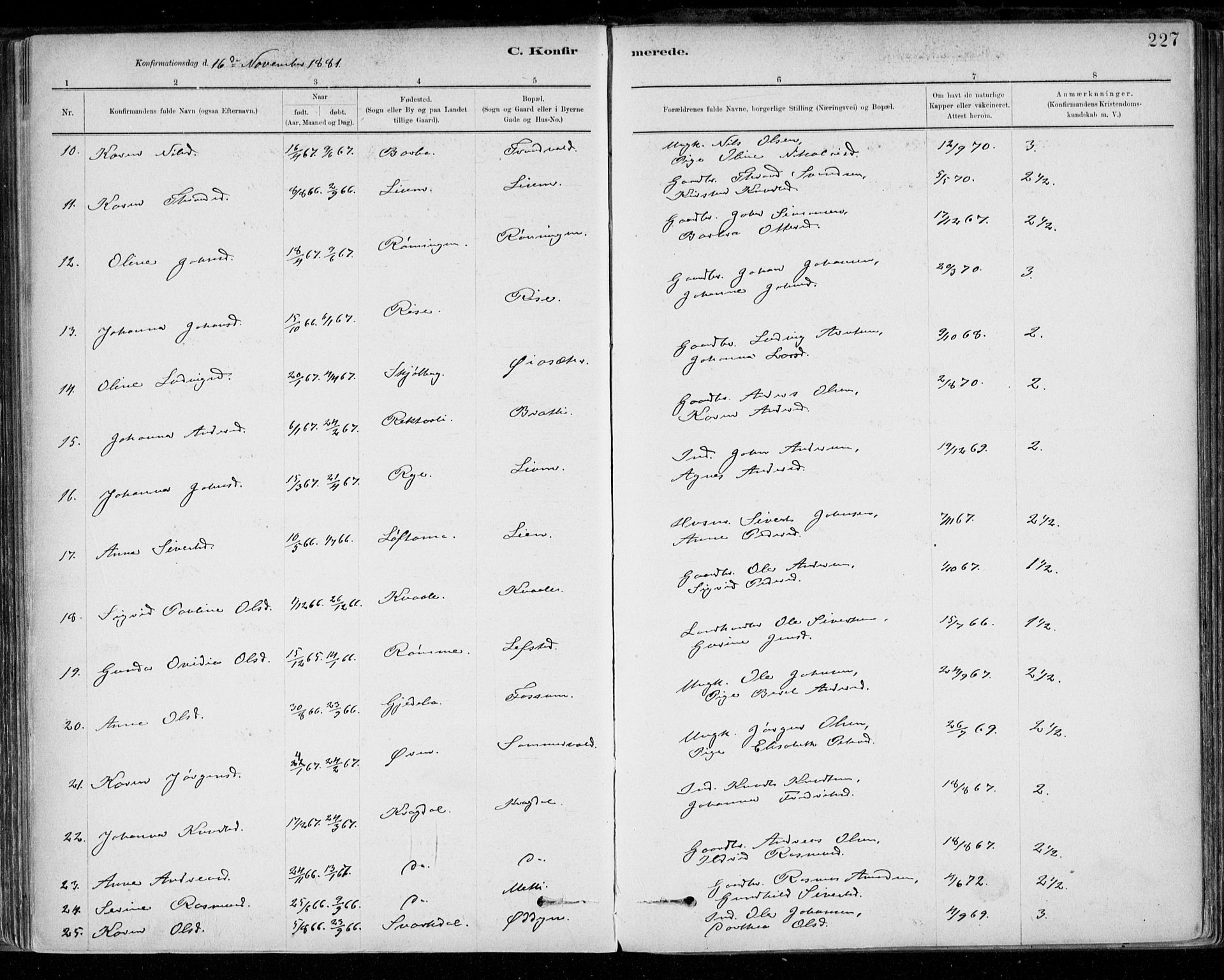 Ministerialprotokoller, klokkerbøker og fødselsregistre - Sør-Trøndelag, SAT/A-1456/668/L0809: Parish register (official) no. 668A09, 1881-1895, p. 227
