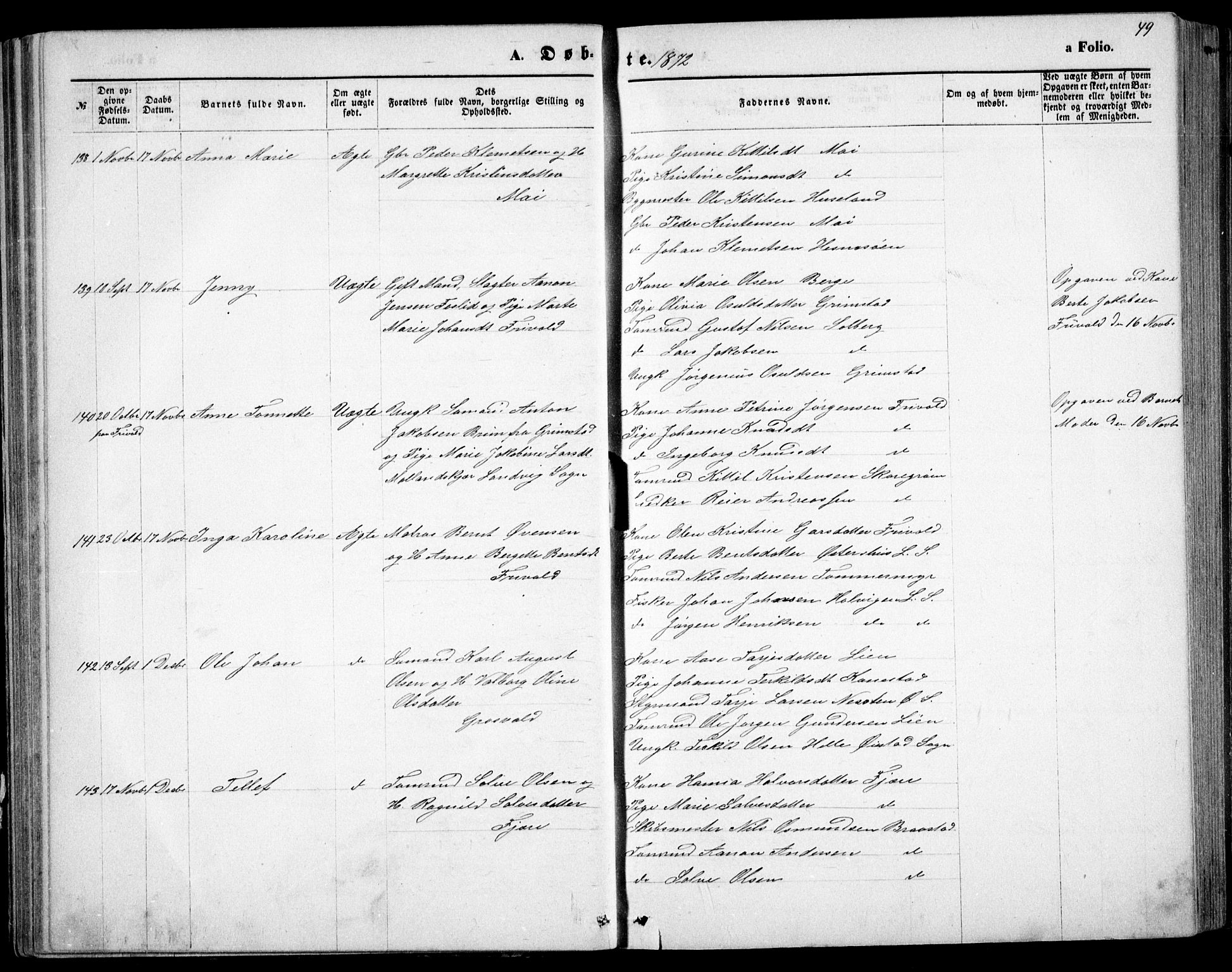 Fjære sokneprestkontor, AV/SAK-1111-0011/F/Fb/L0010: Parish register (copy) no. B 10, 1871-1880, p. 49