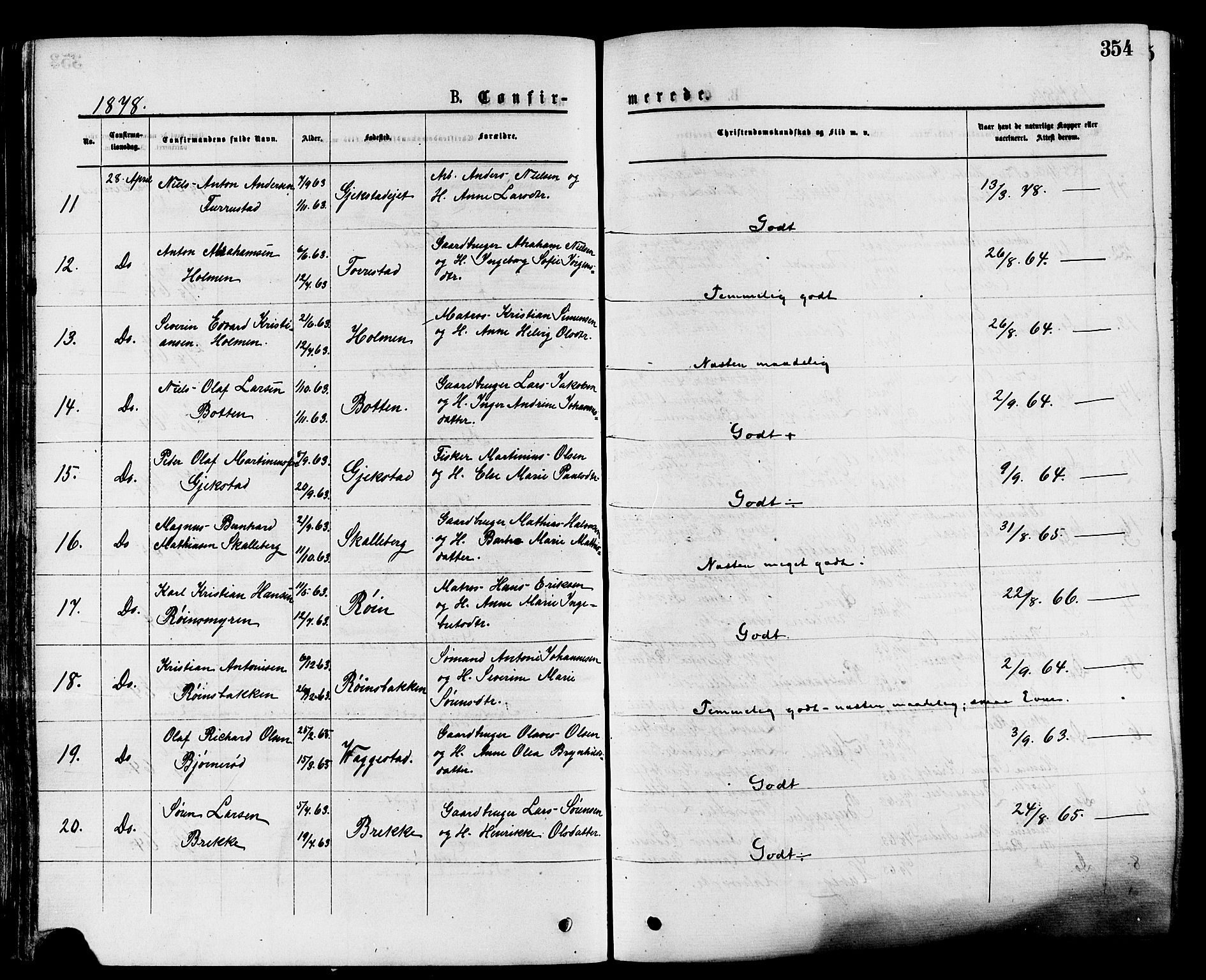 Sandar kirkebøker, SAKO/A-243/F/Fa/L0010: Parish register (official) no. 10, 1872-1882, p. 354