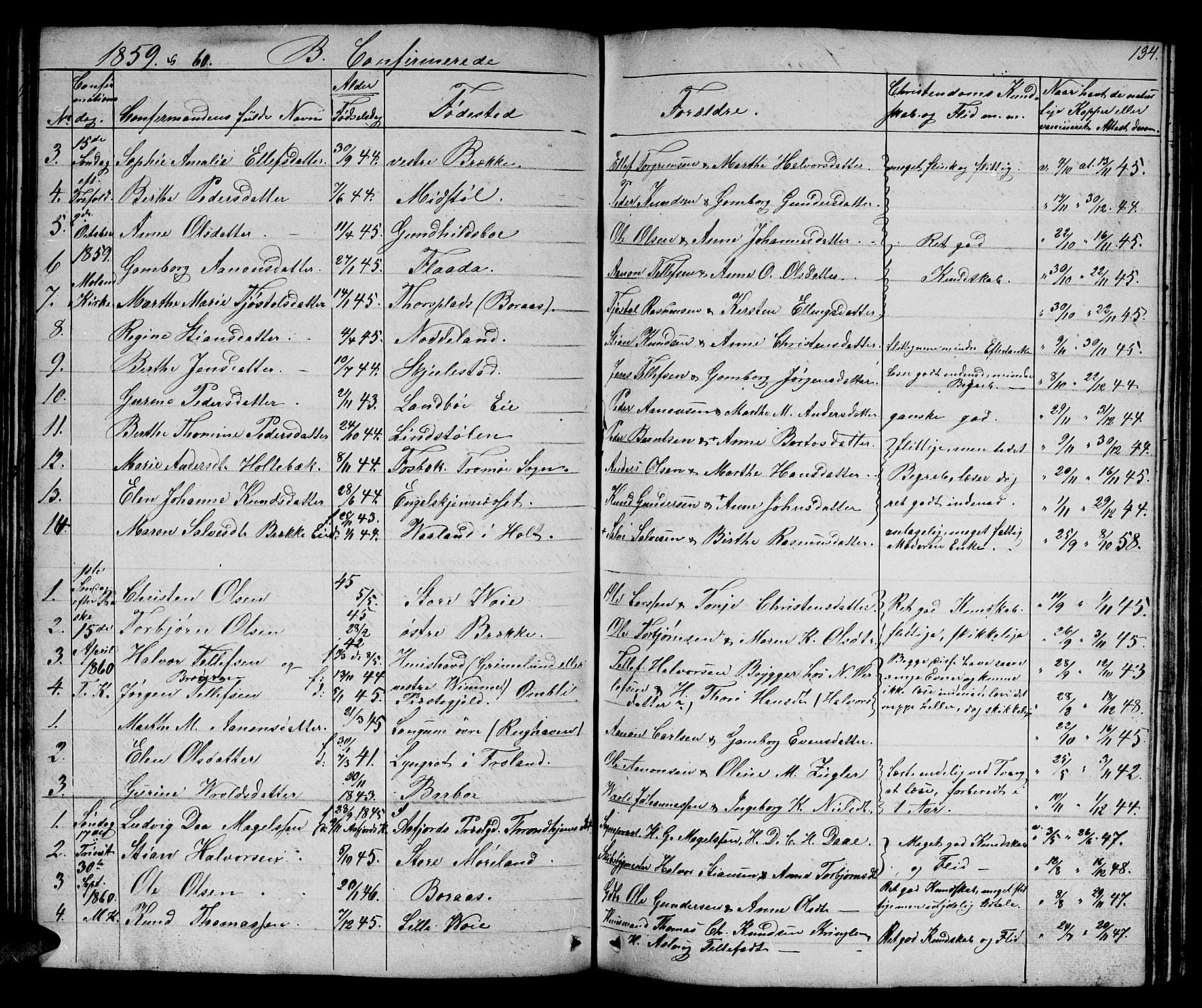Austre Moland sokneprestkontor, SAK/1111-0001/F/Fb/Fba/L0001: Parish register (copy) no. B 1, 1842-1868, p. 134