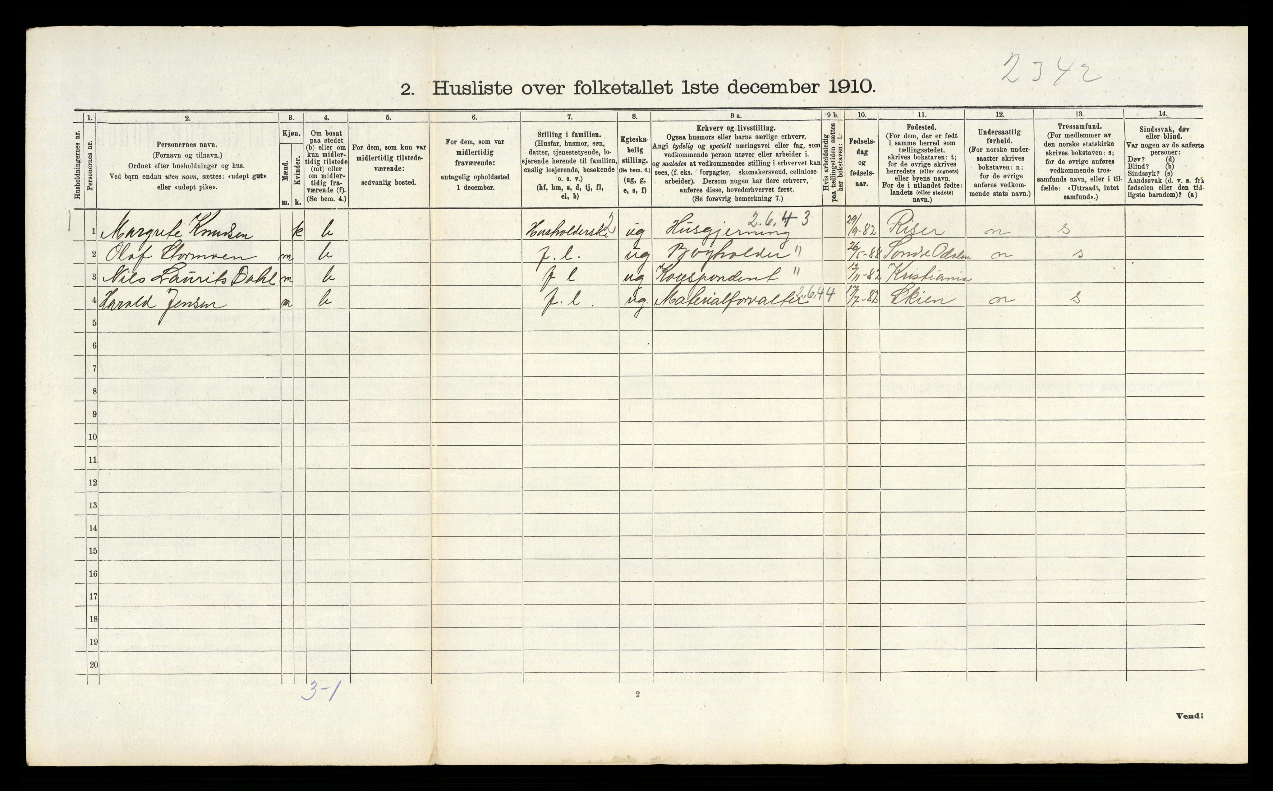 RA, 1910 census for Tinn, 1910, p. 1172