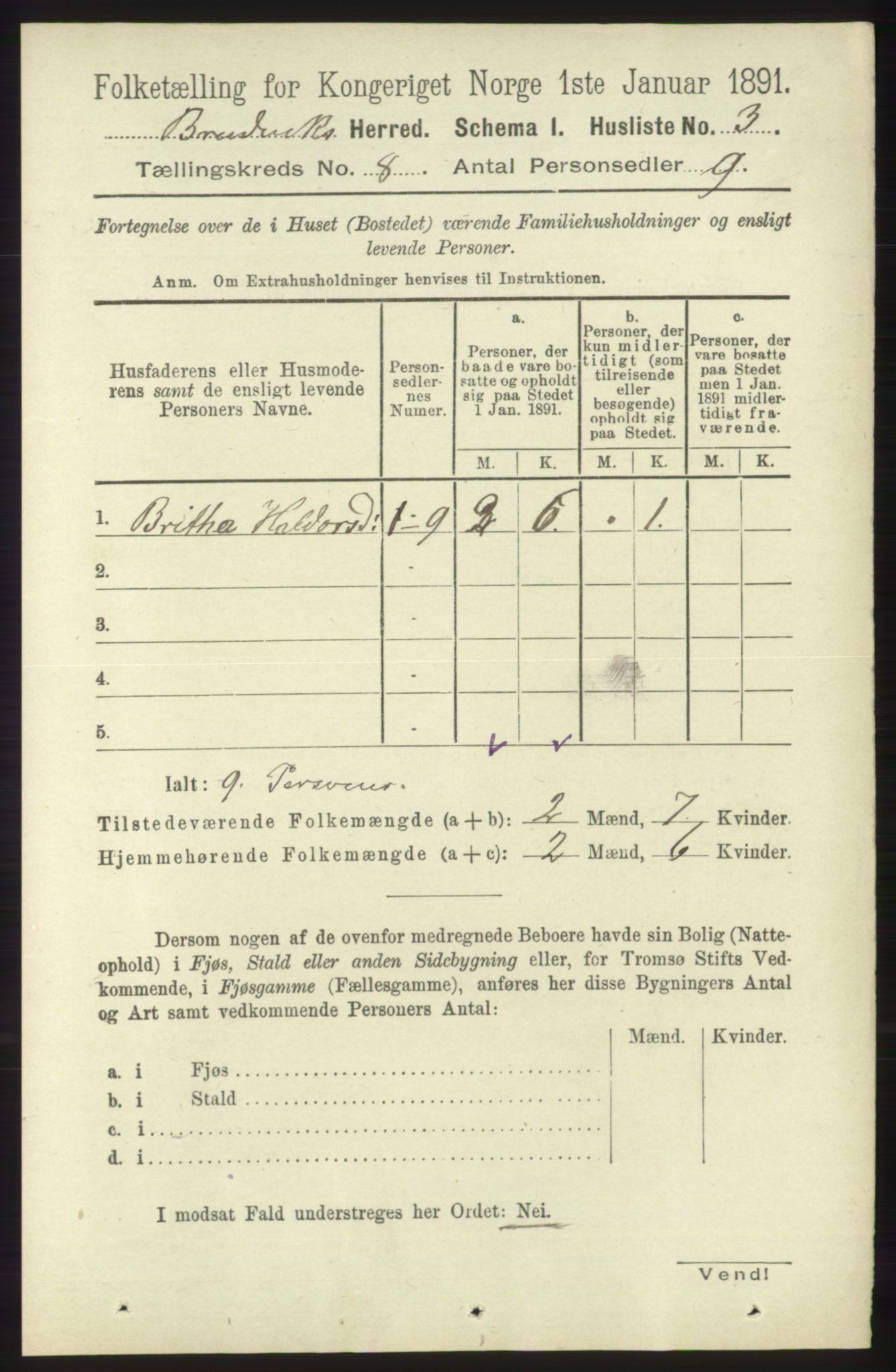 RA, 1891 census for 1251 Bruvik, 1891, p. 2863