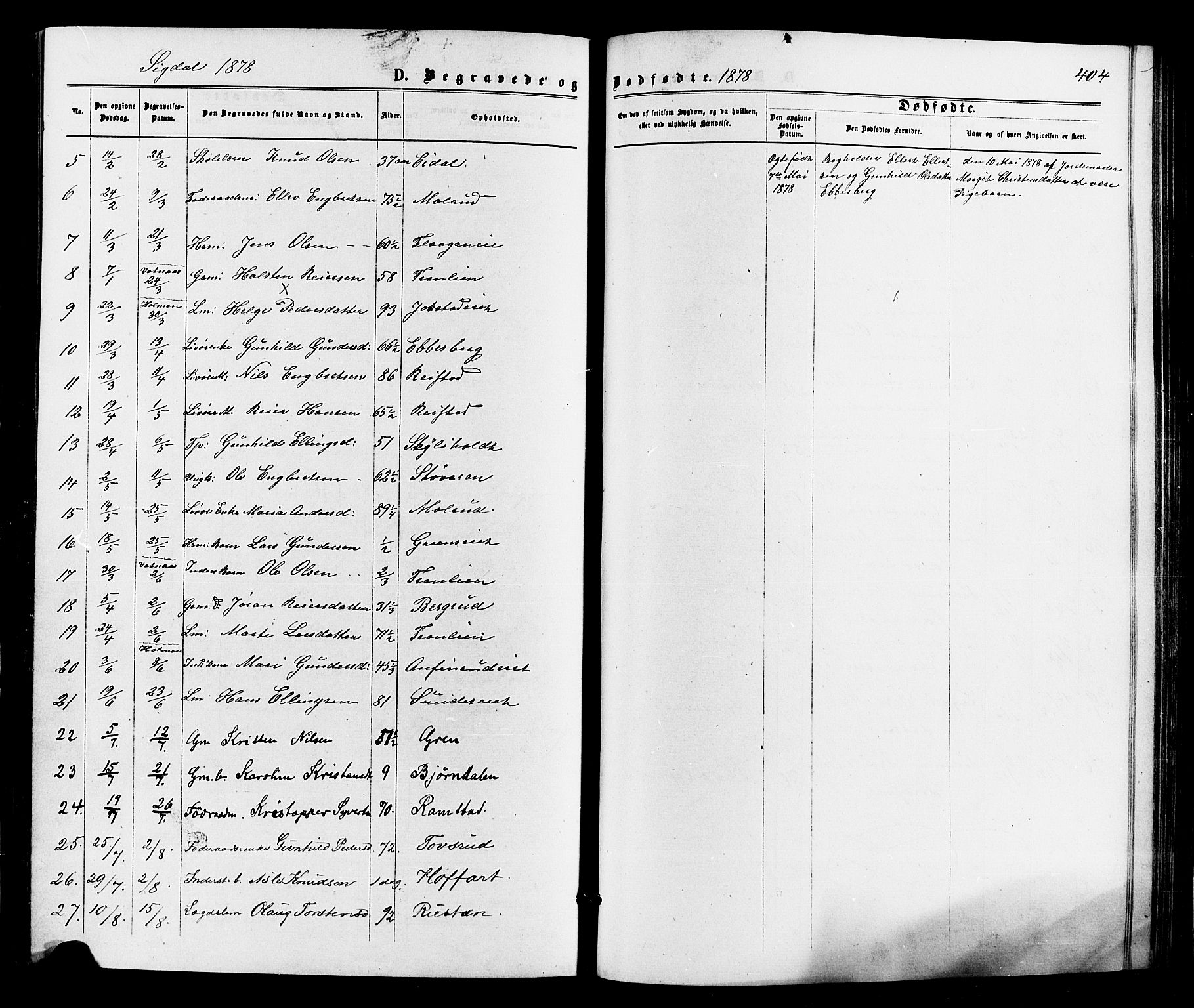 Sigdal kirkebøker, SAKO/A-245/F/Fa/L0010: Parish register (official) no. I 10 /1, 1872-1878, p. 404
