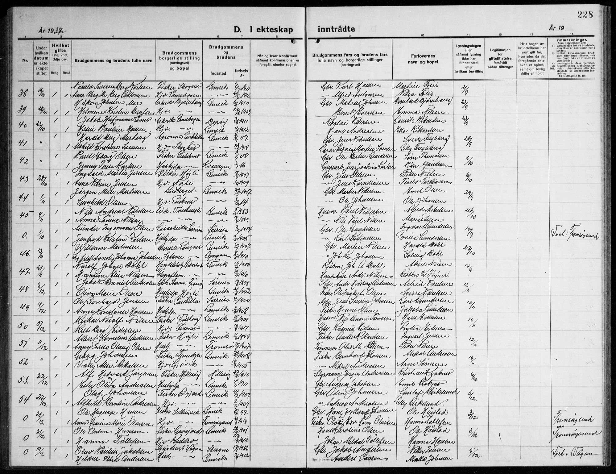 Lenvik sokneprestembete, AV/SATØ-S-1310/H/Ha/Hab/L0010klokker: Parish register (copy) no. 10, 1927-1945, p. 228