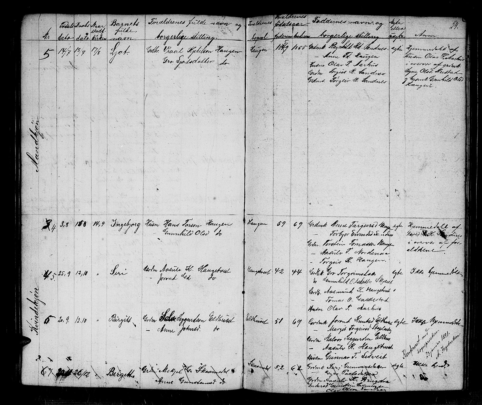 Bygland sokneprestkontor, AV/SAK-1111-0006/F/Fb/Fbc/L0001: Parish register (copy) no. B 1, 1848-1894, p. 54