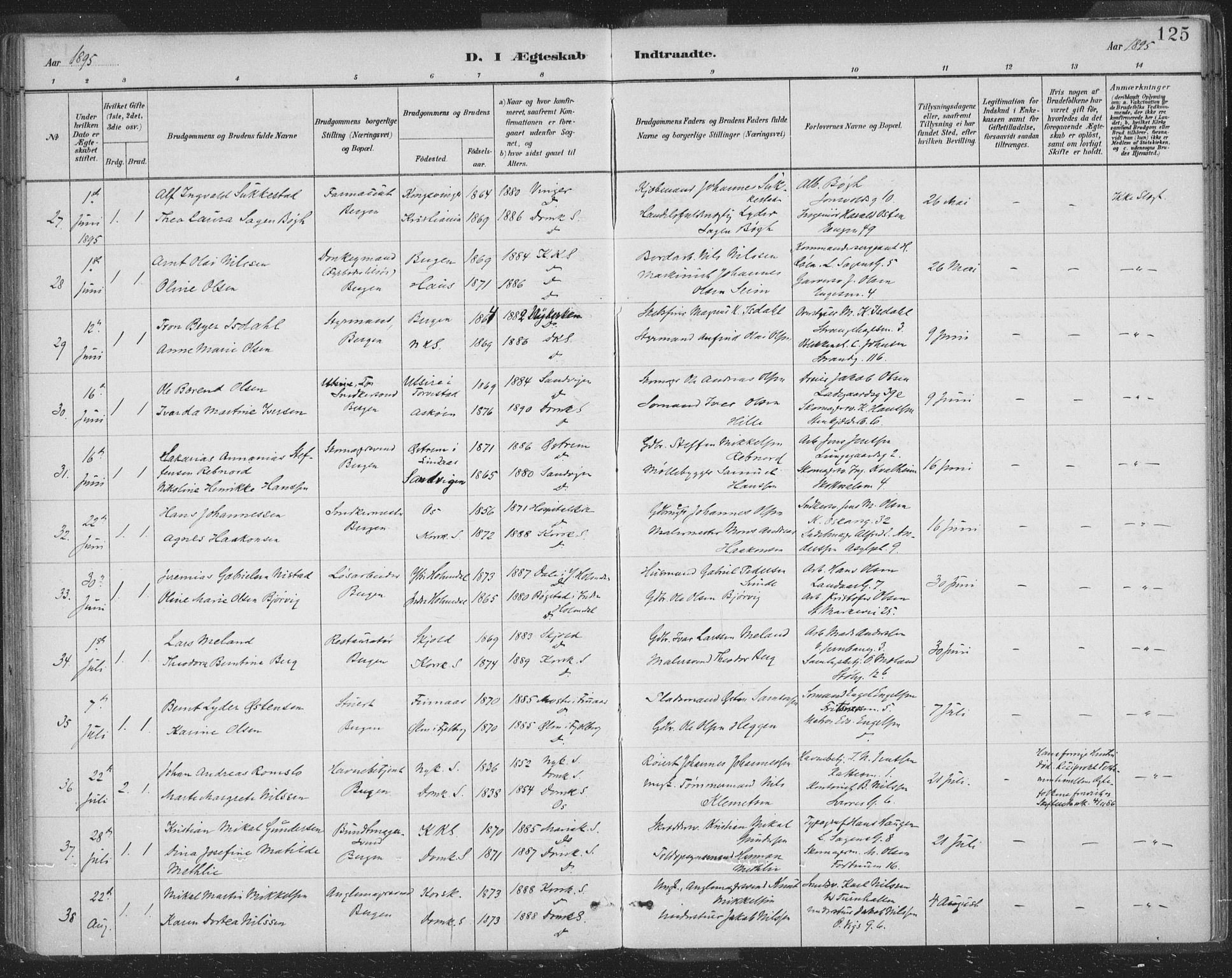 Domkirken sokneprestembete, SAB/A-74801/H/Hab/L0032: Parish register (copy) no. D 4, 1880-1907, p. 125