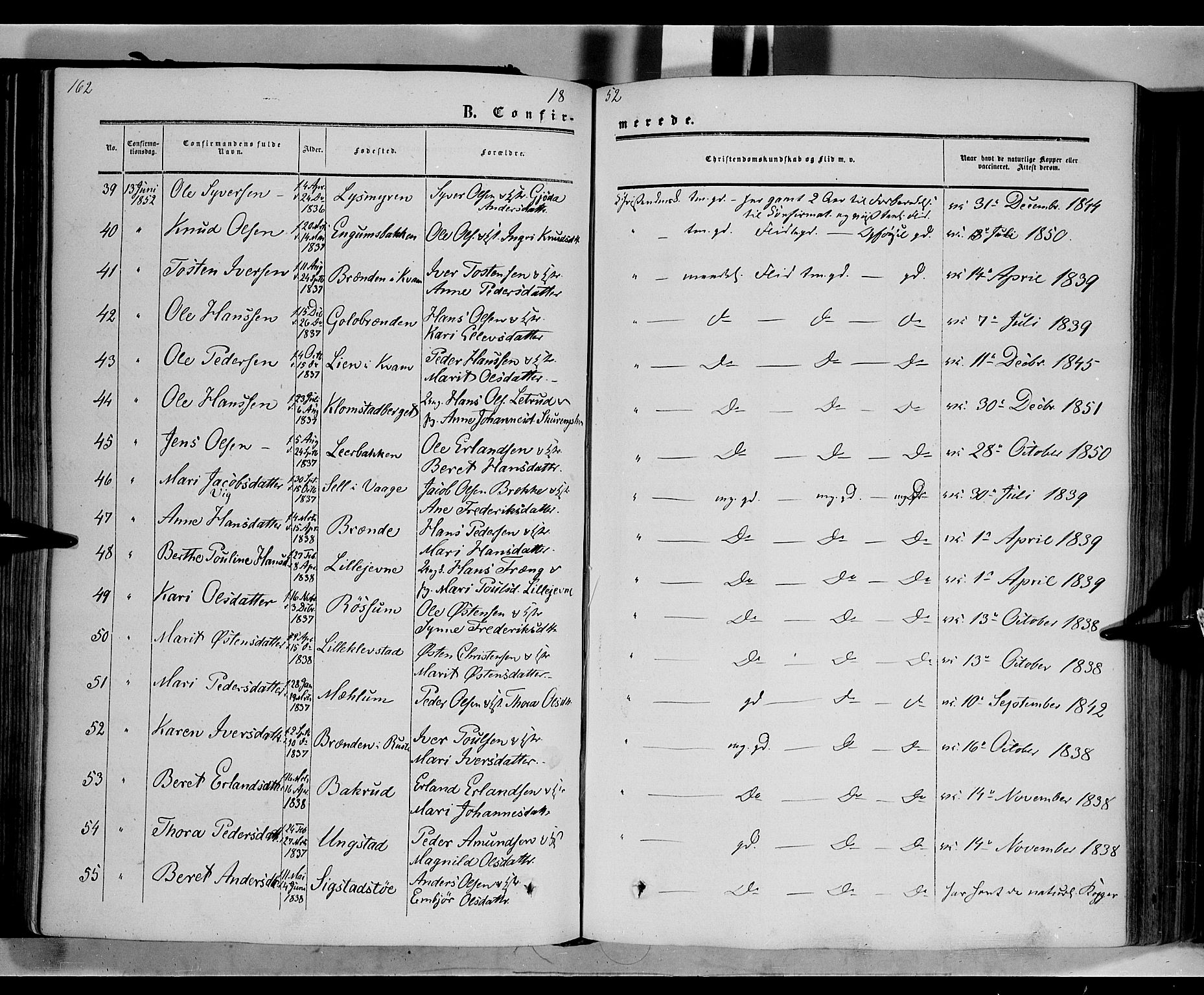 Nord-Fron prestekontor, AV/SAH-PREST-080/H/Ha/Haa/L0001: Parish register (official) no. 1, 1851-1864, p. 162