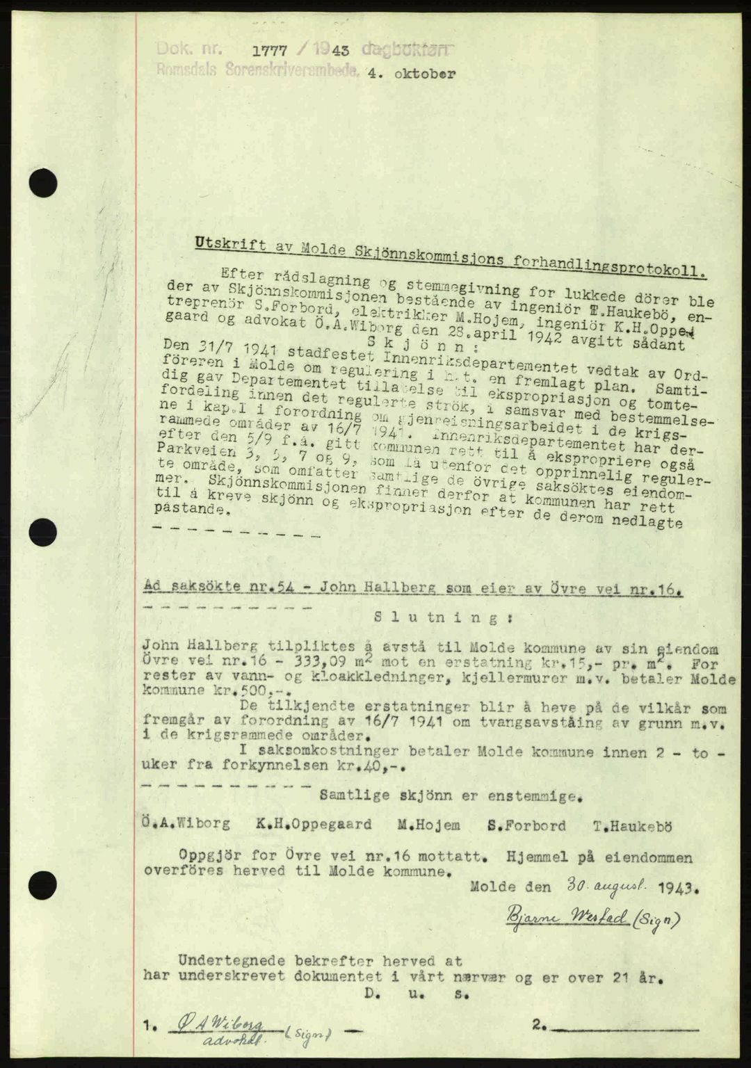 Romsdal sorenskriveri, AV/SAT-A-4149/1/2/2C: Mortgage book no. A15, 1943-1944, Diary no: : 1777/1943