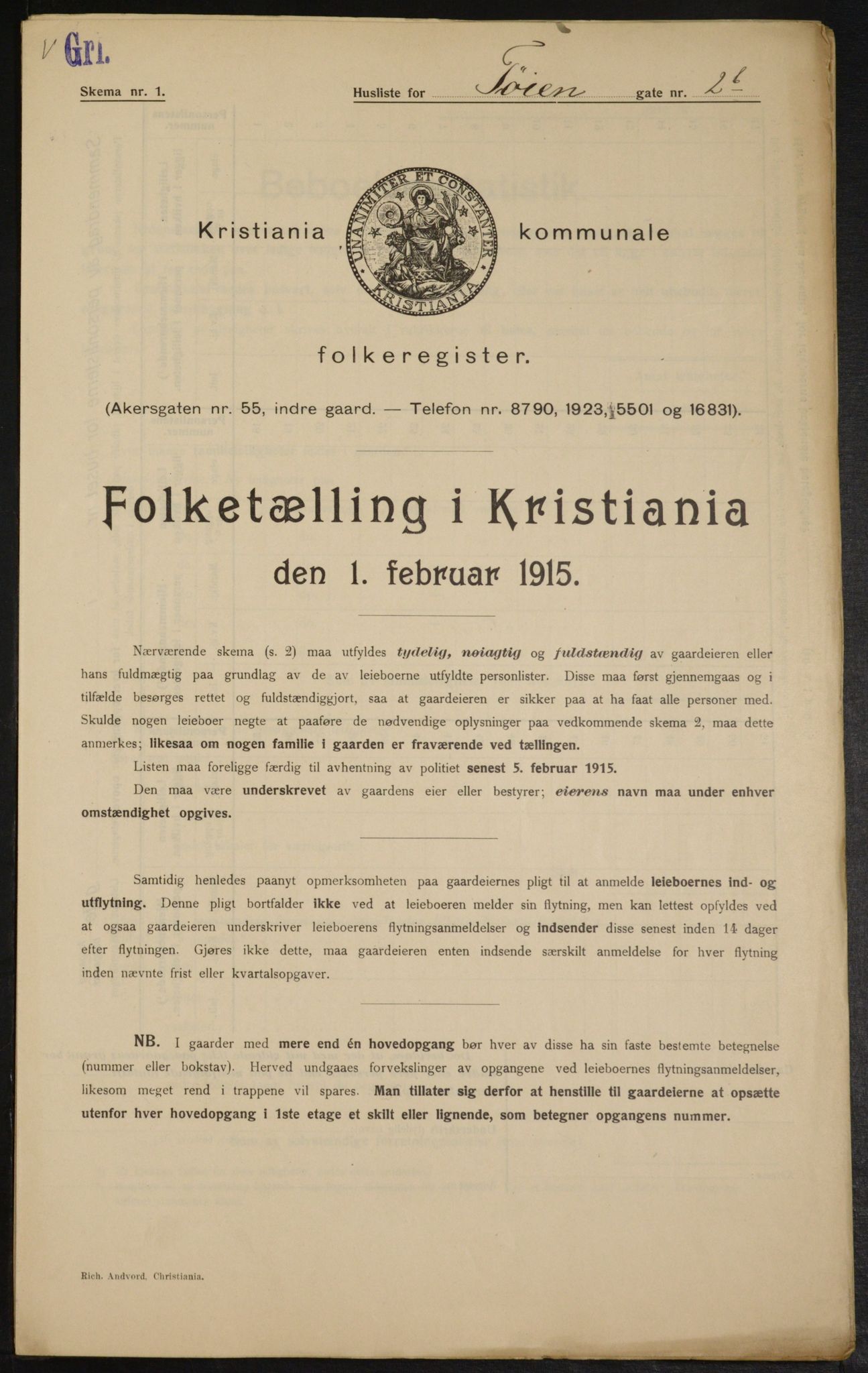 OBA, Municipal Census 1915 for Kristiania, 1915, p. 117700