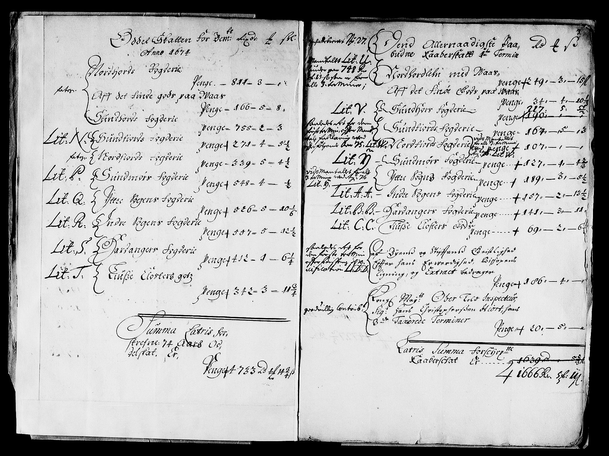 Rentekammeret inntil 1814, Reviderte regnskaper, Stiftamtstueregnskaper, Bergen stiftamt, AV/RA-EA-6043/R/Rc/L0038: Bergen stiftamt, 1673-1674