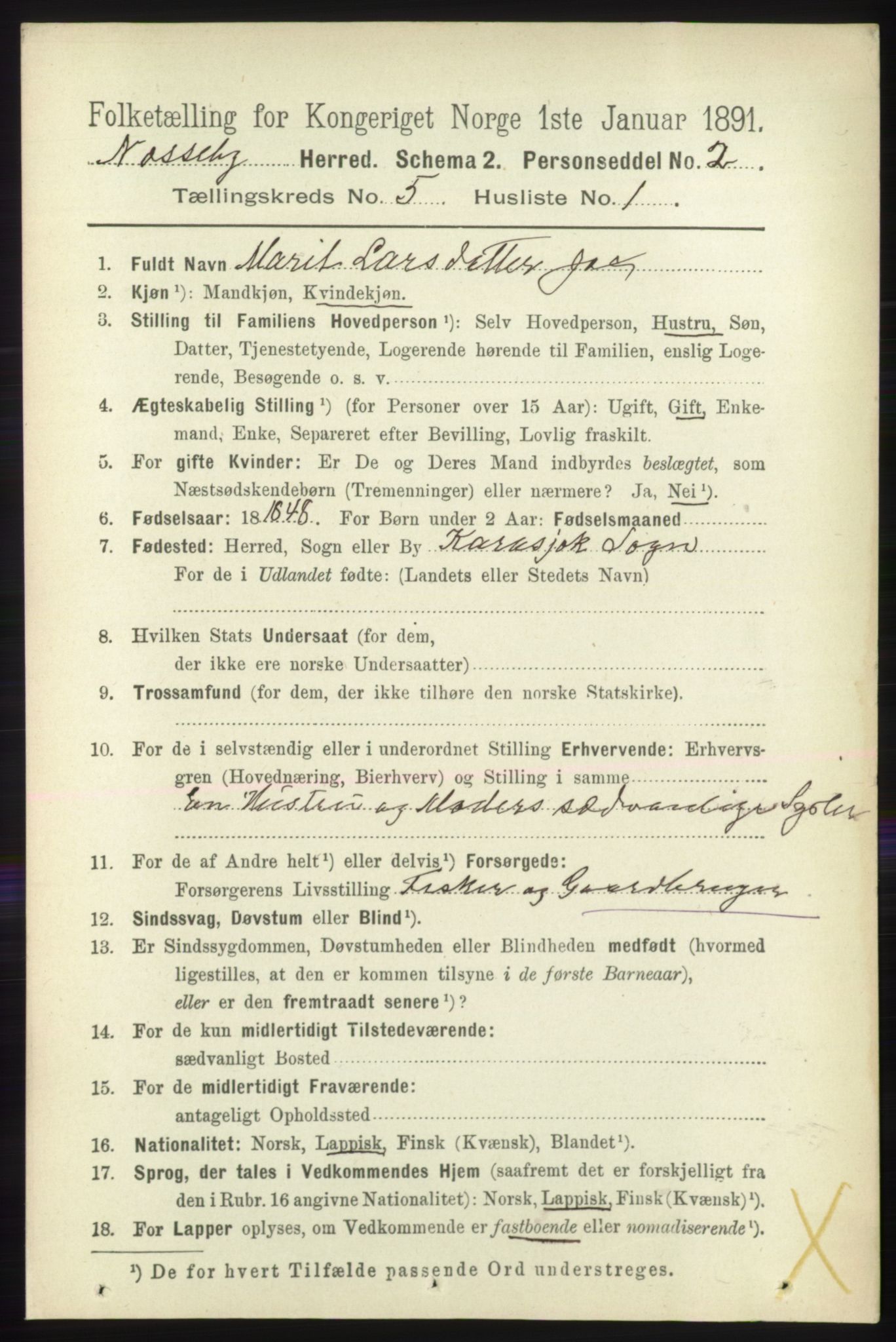 RA, 1891 census for 2027 Nesseby, 1891, p. 1455