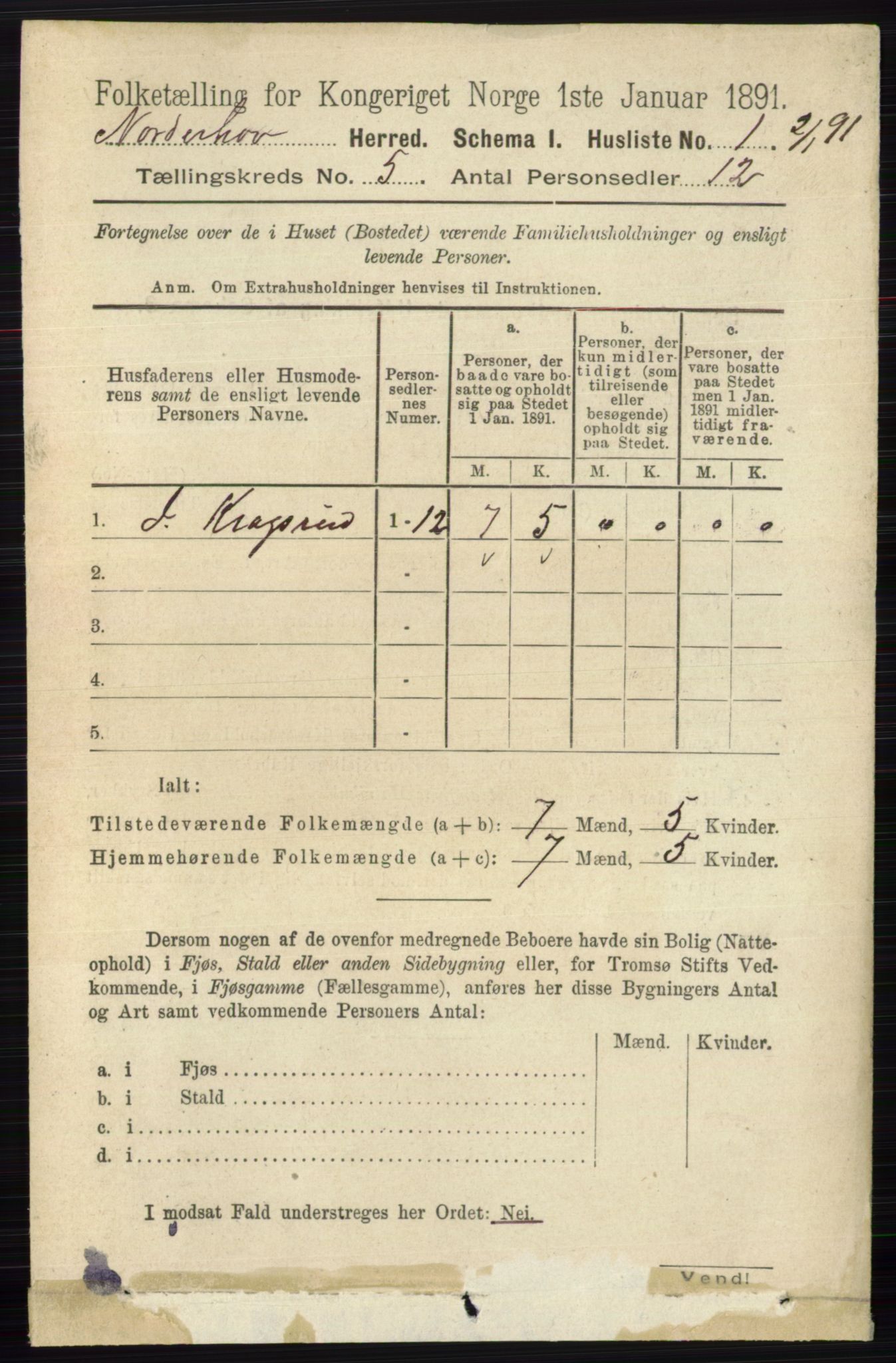 RA, 1891 census for 0613 Norderhov, 1891, p. 3441