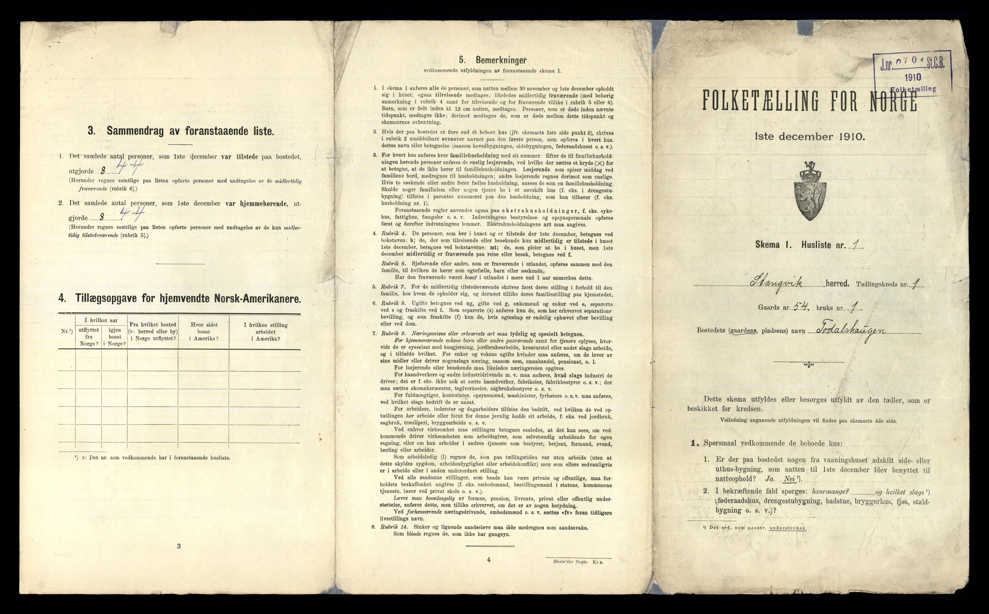 RA, 1910 census for Stangvik, 1910, p. 32