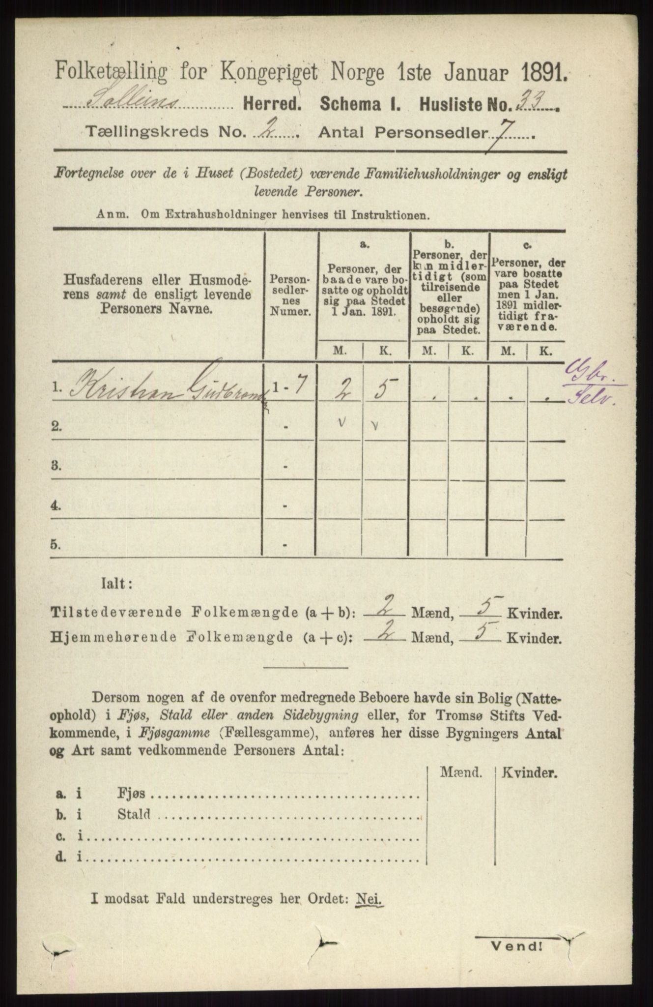 RA, 1891 census for 0431 Sollia, 1891, p. 398