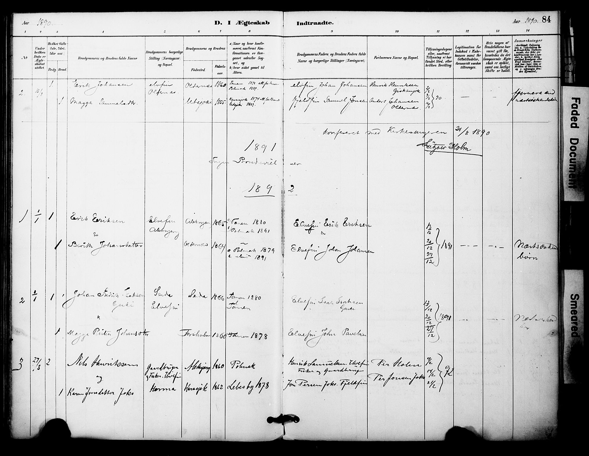 Nesseby sokneprestkontor, AV/SATØ-S-1330/H/Ha/L0005kirke: Parish register (official) no. 5, 1885-1906, p. 84