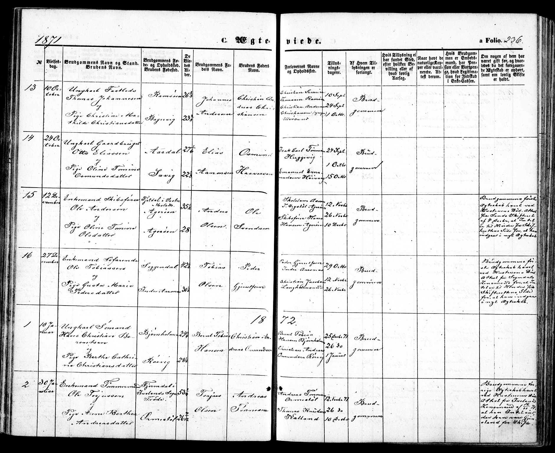 Høvåg sokneprestkontor, SAK/1111-0025/F/Fa/L0004: Parish register (official) no. A 4, 1859-1877, p. 236