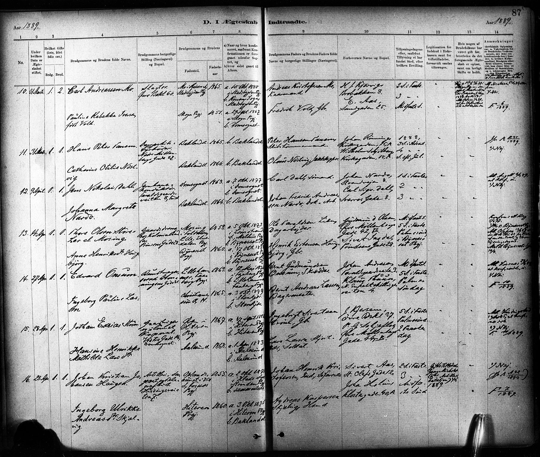 Ministerialprotokoller, klokkerbøker og fødselsregistre - Sør-Trøndelag, AV/SAT-A-1456/604/L0189: Parish register (official) no. 604A10, 1878-1892, p. 87