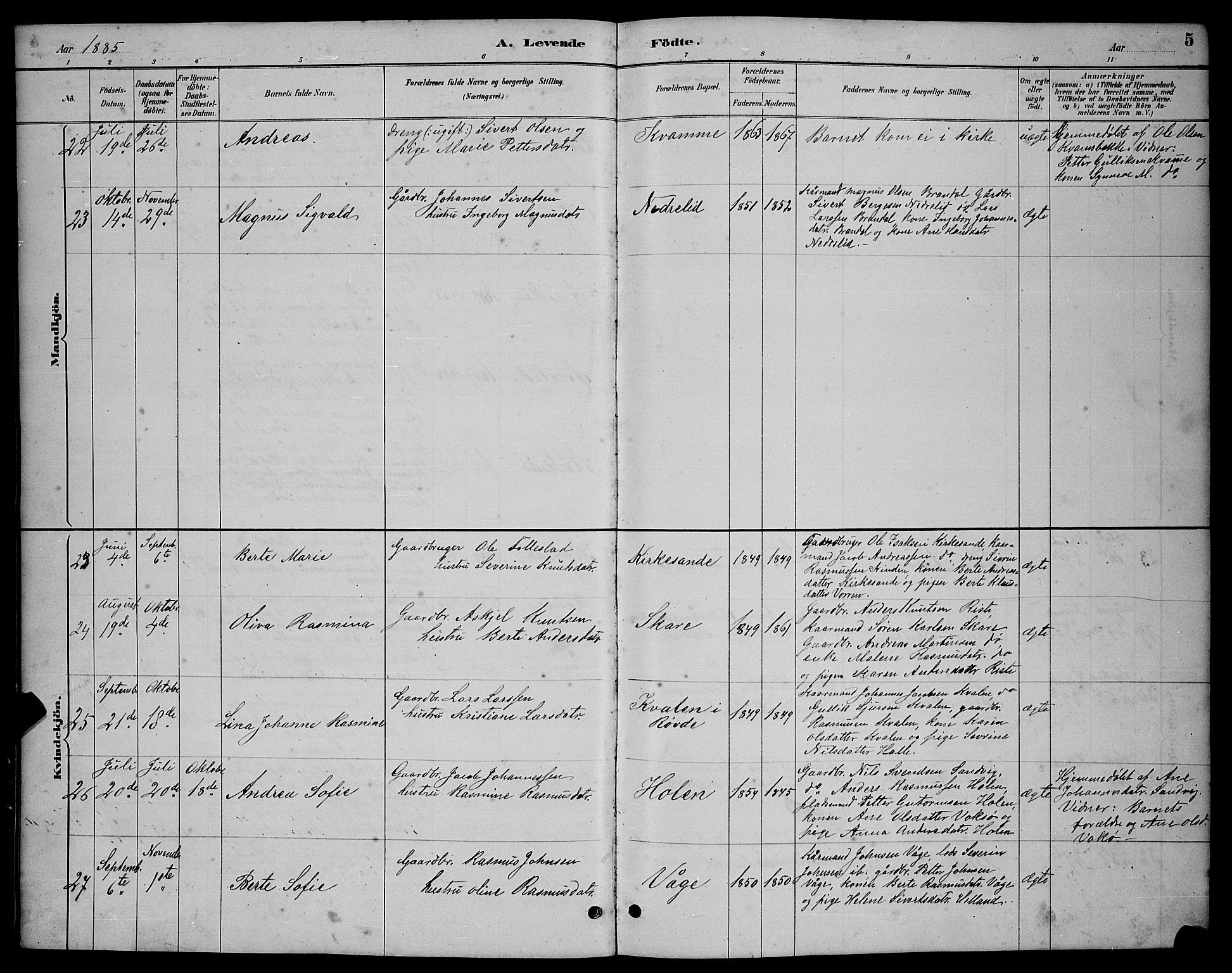 Ministerialprotokoller, klokkerbøker og fødselsregistre - Møre og Romsdal, AV/SAT-A-1454/503/L0048: Parish register (copy) no. 503C03, 1885-1893, p. 5