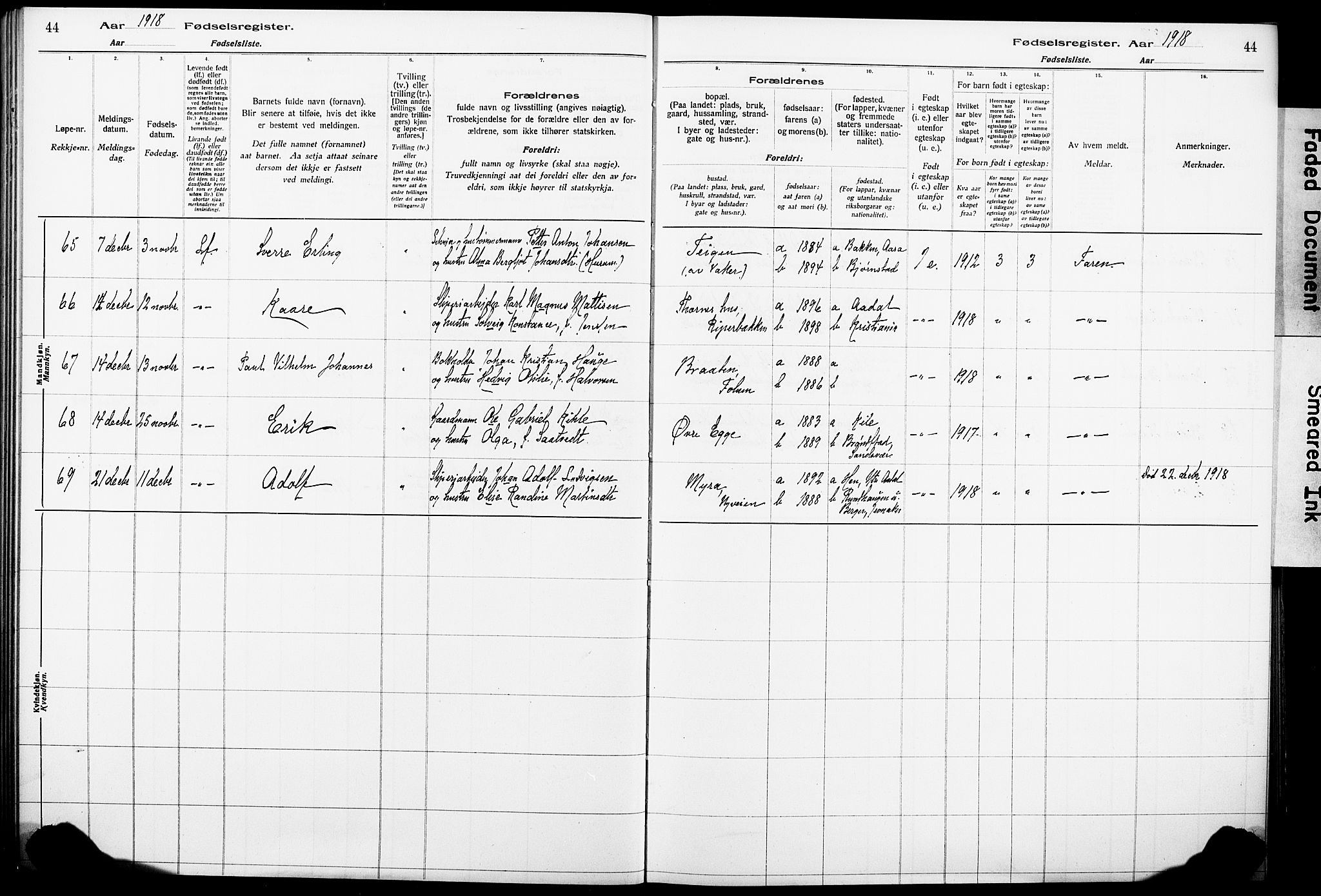 Norderhov kirkebøker, AV/SAKO-A-237/J/Ja/L0001: Birth register no. 1, 1916-1930, p. 44