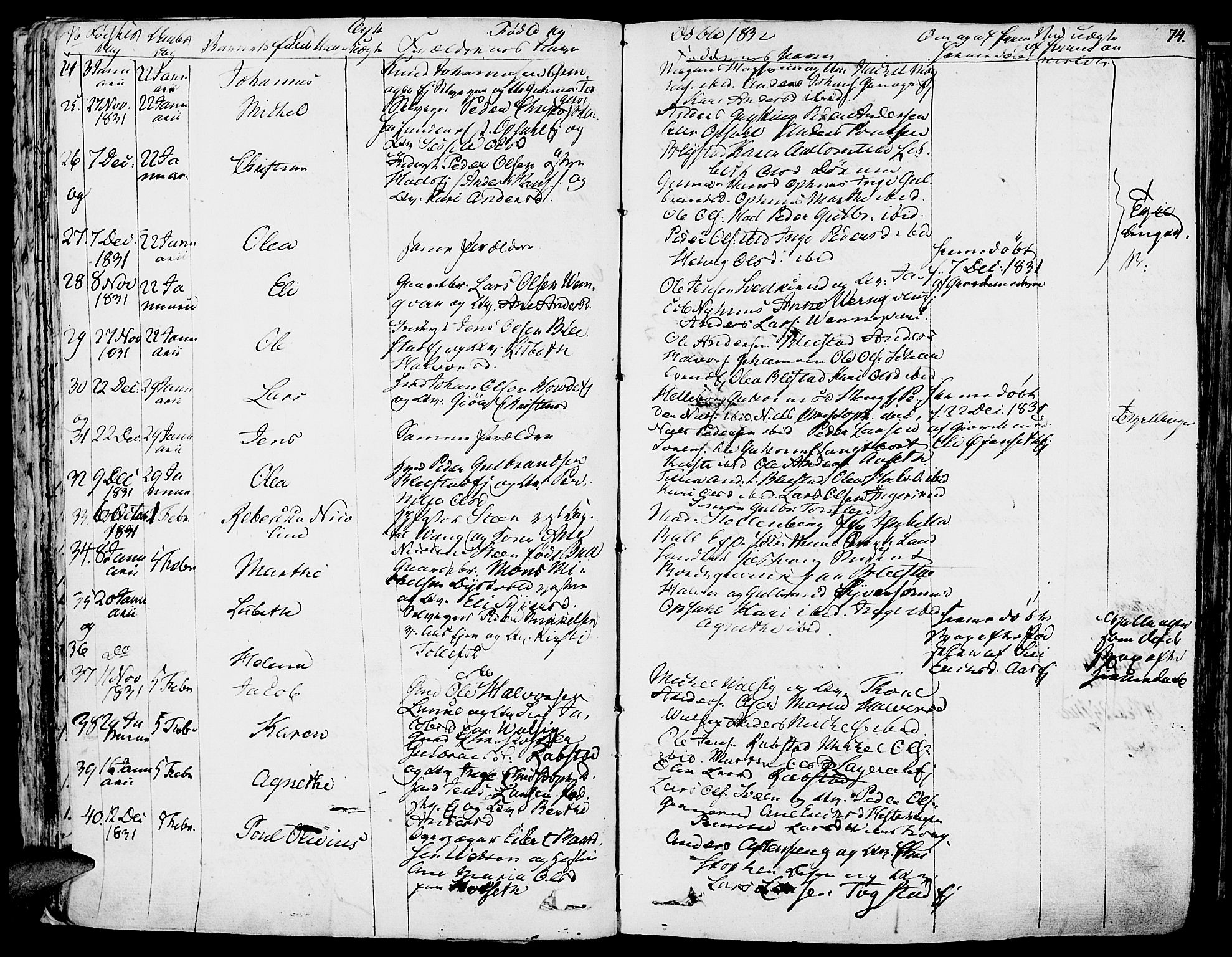 Vang prestekontor, Hedmark, SAH/PREST-008/H/Ha/Haa/L0009: Parish register (official) no. 9, 1826-1841, p. 74