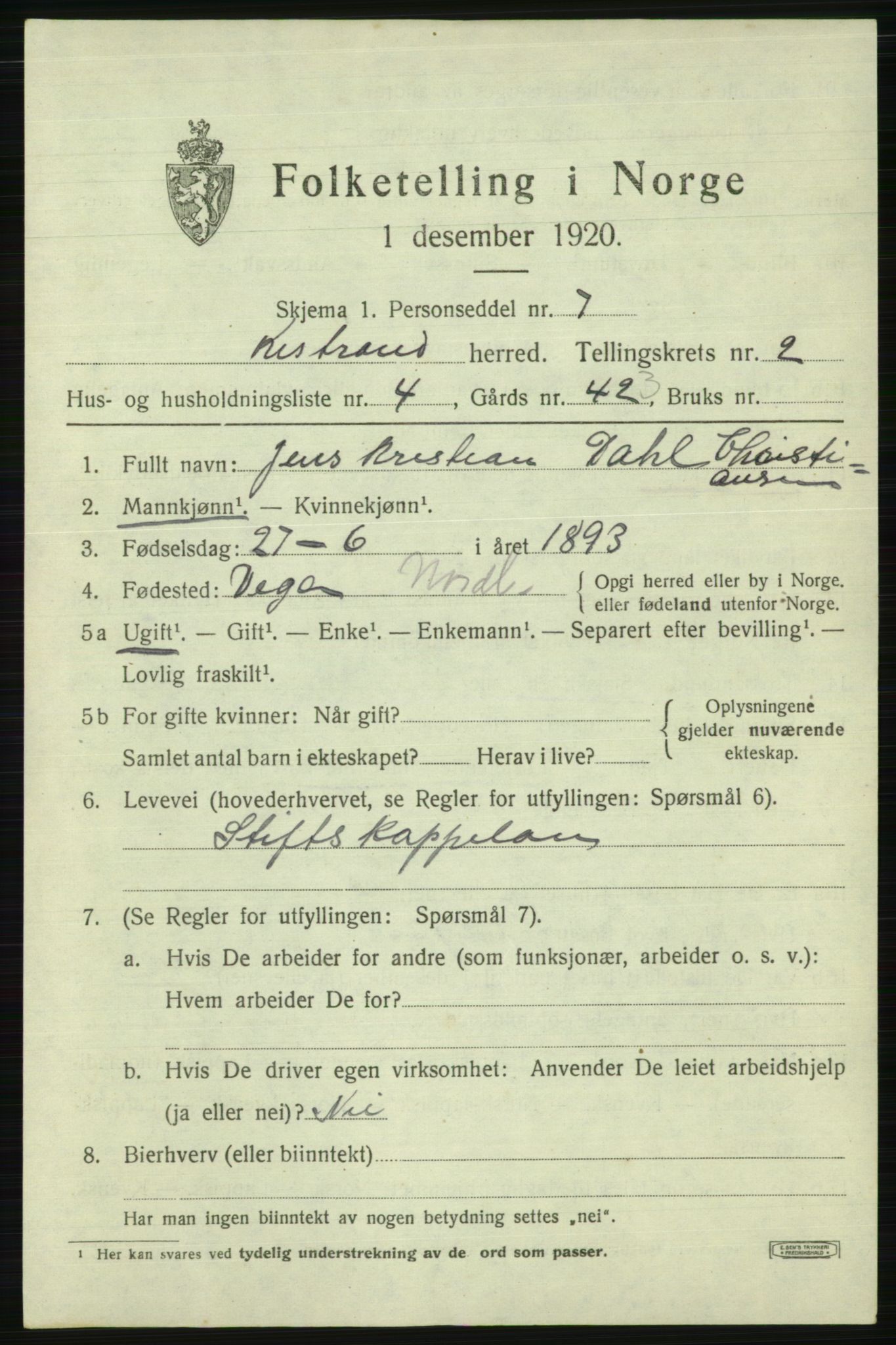 SATØ, 1920 census for Kistrand, 1920, p. 1530