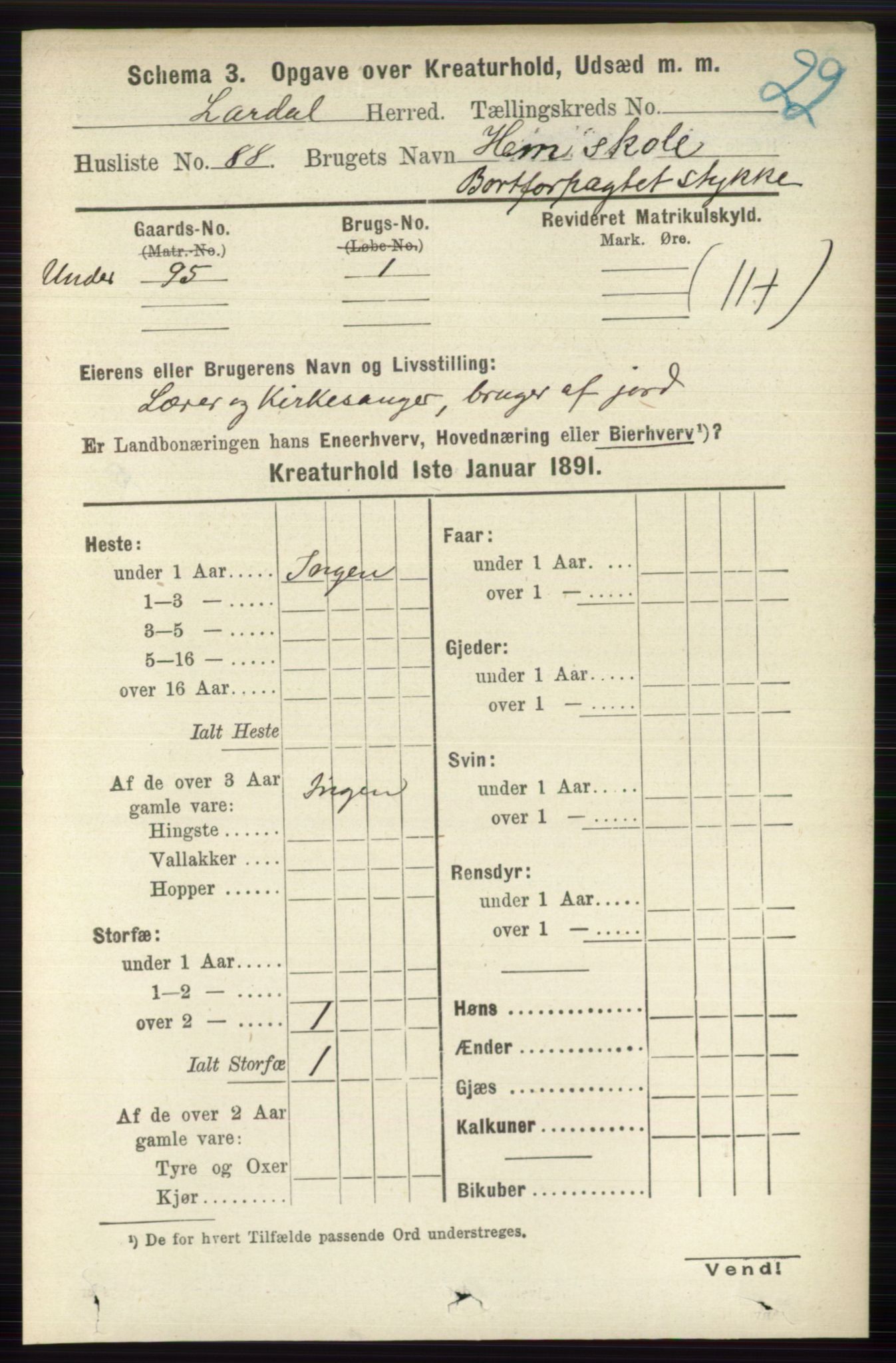 RA, 1891 census for 0728 Lardal, 1891, p. 3413