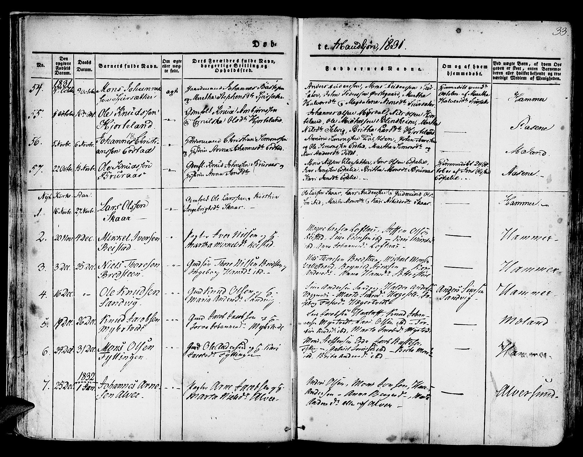 Hamre sokneprestembete, SAB/A-75501/H/Ha/Haa/Haaa/L0011: Parish register (official) no. A 11, 1826-1834, p. 33