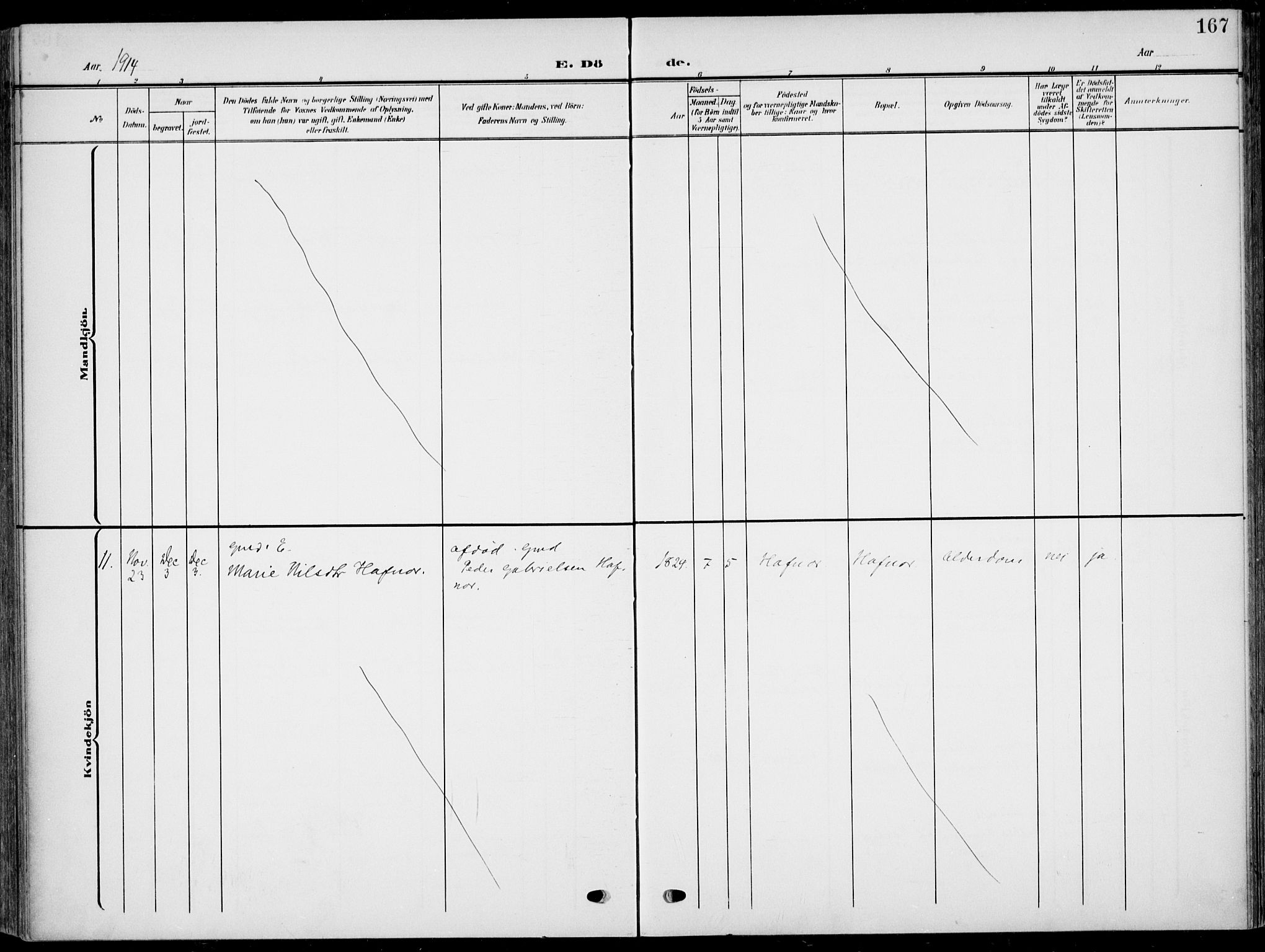 Hole kirkebøker, AV/SAKO-A-228/F/Fa/L0010: Parish register (official) no. I 10, 1907-1917, p. 167