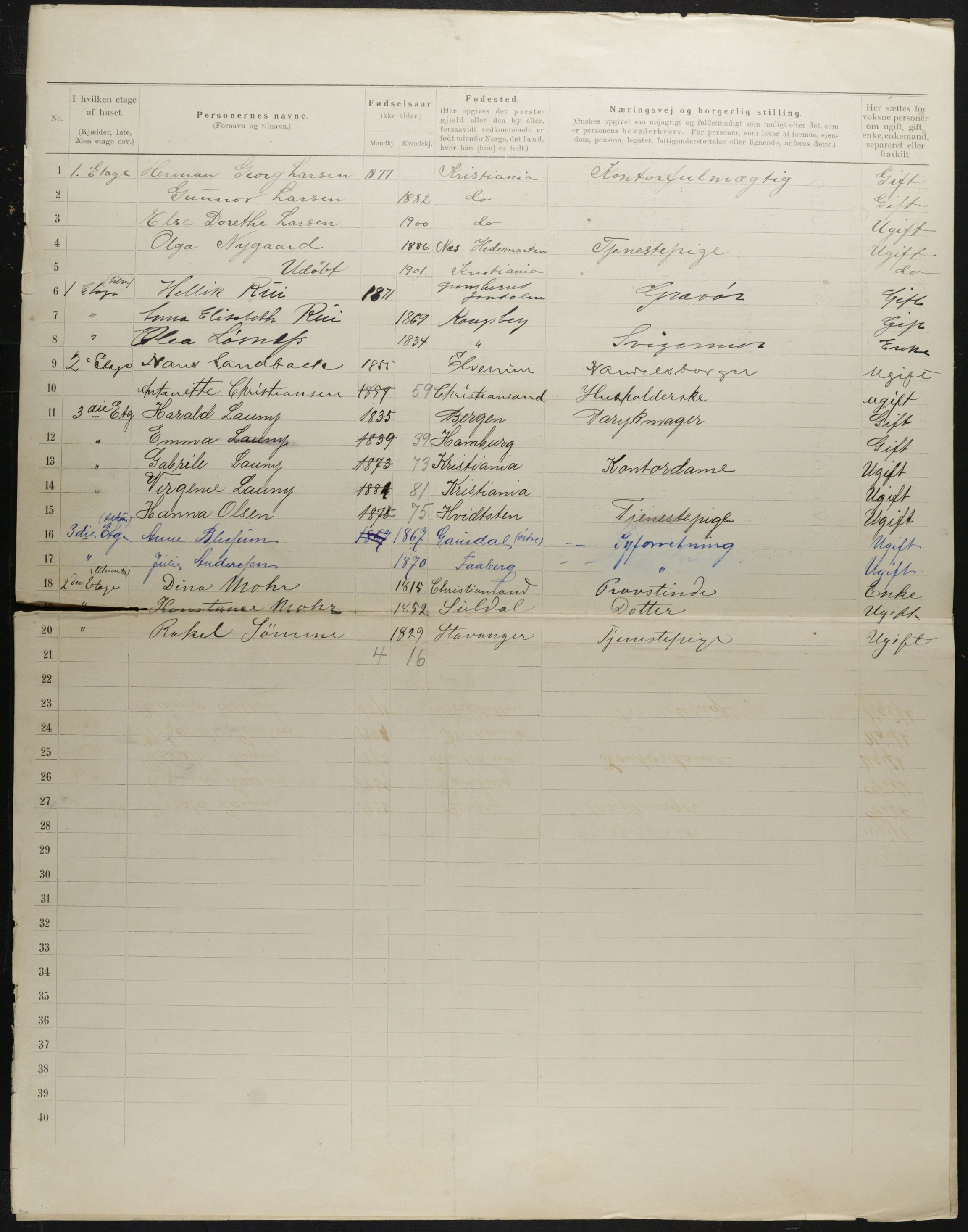 OBA, Municipal Census 1901 for Kristiania, 1901, p. 1538