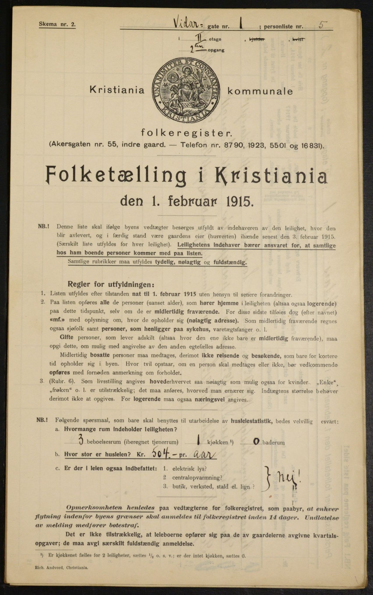 OBA, Municipal Census 1915 for Kristiania, 1915, p. 124145