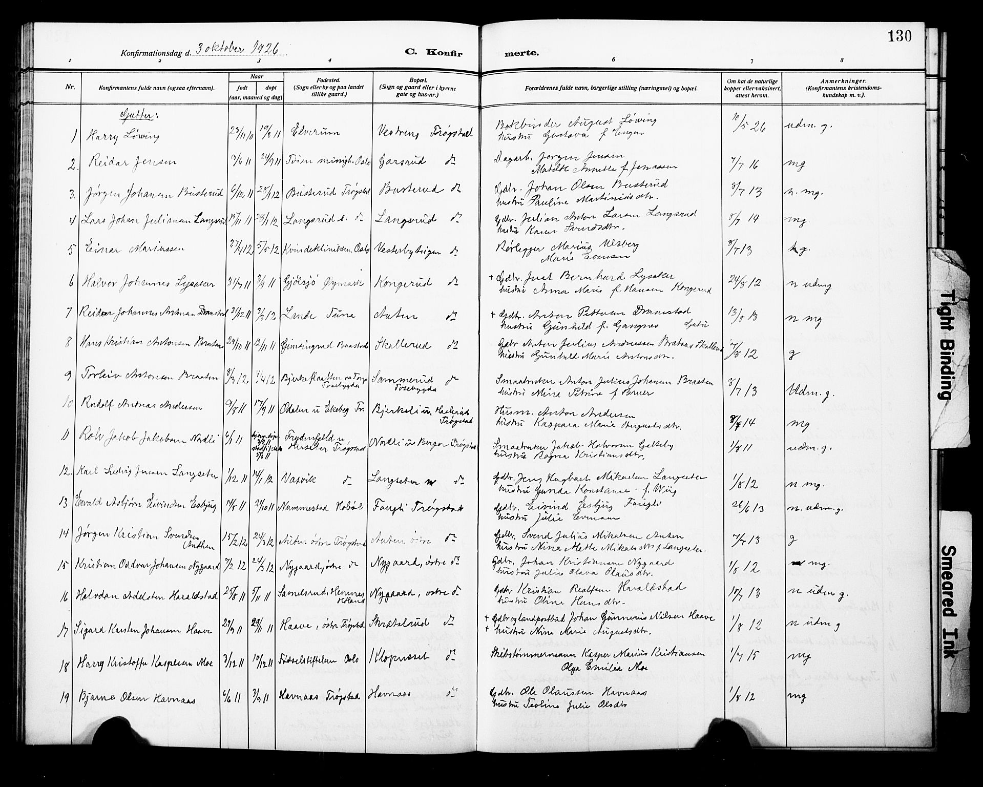 Trøgstad prestekontor Kirkebøker, AV/SAO-A-10925/G/Ga/L0002: Parish register (copy) no. I 2, 1911-1929, p. 130