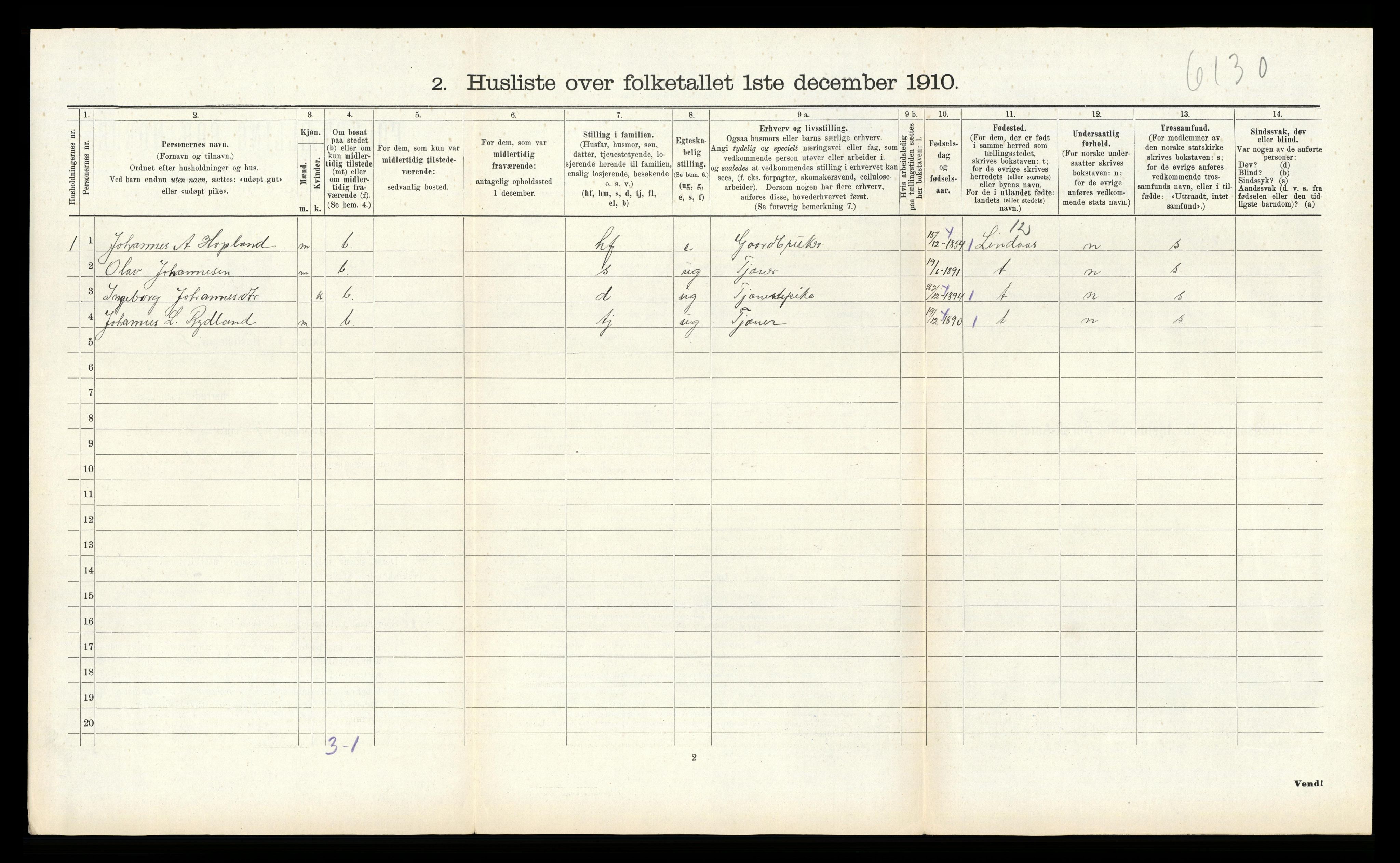 RA, 1910 census for Alversund, 1910, p. 989