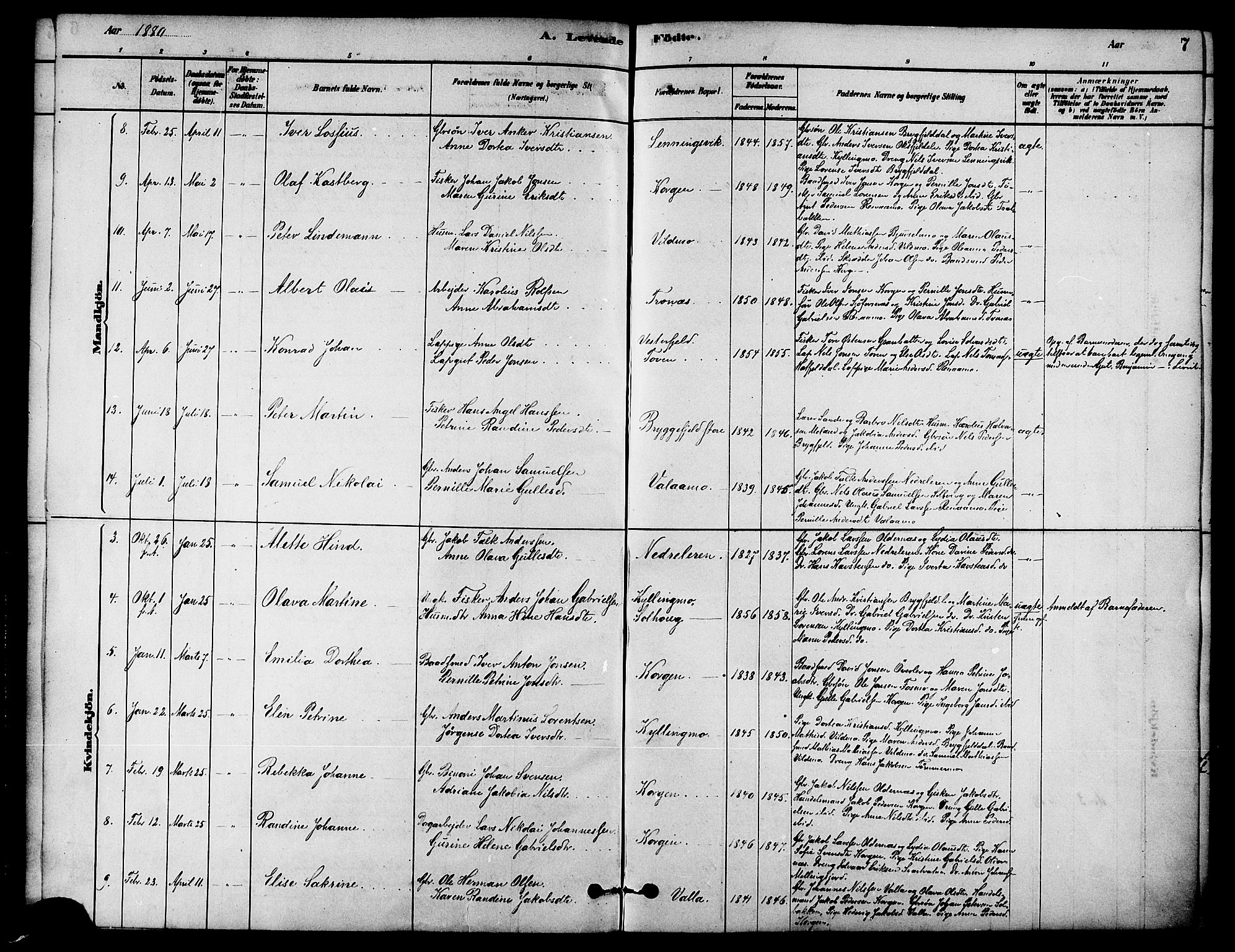 Ministerialprotokoller, klokkerbøker og fødselsregistre - Nordland, AV/SAT-A-1459/826/L0379: Parish register (official) no. 826A02, 1878-1895, p. 7