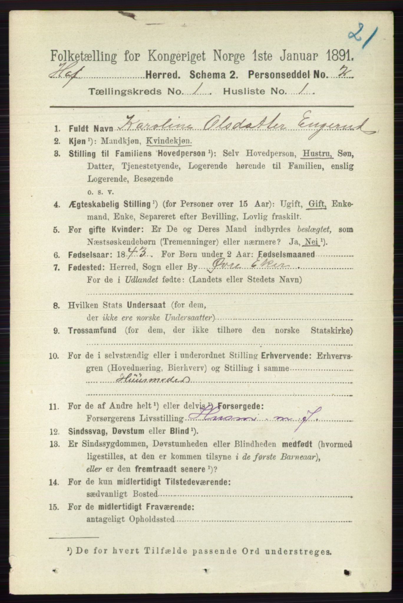 RA, 1891 census for 0714 Hof, 1891, p. 80