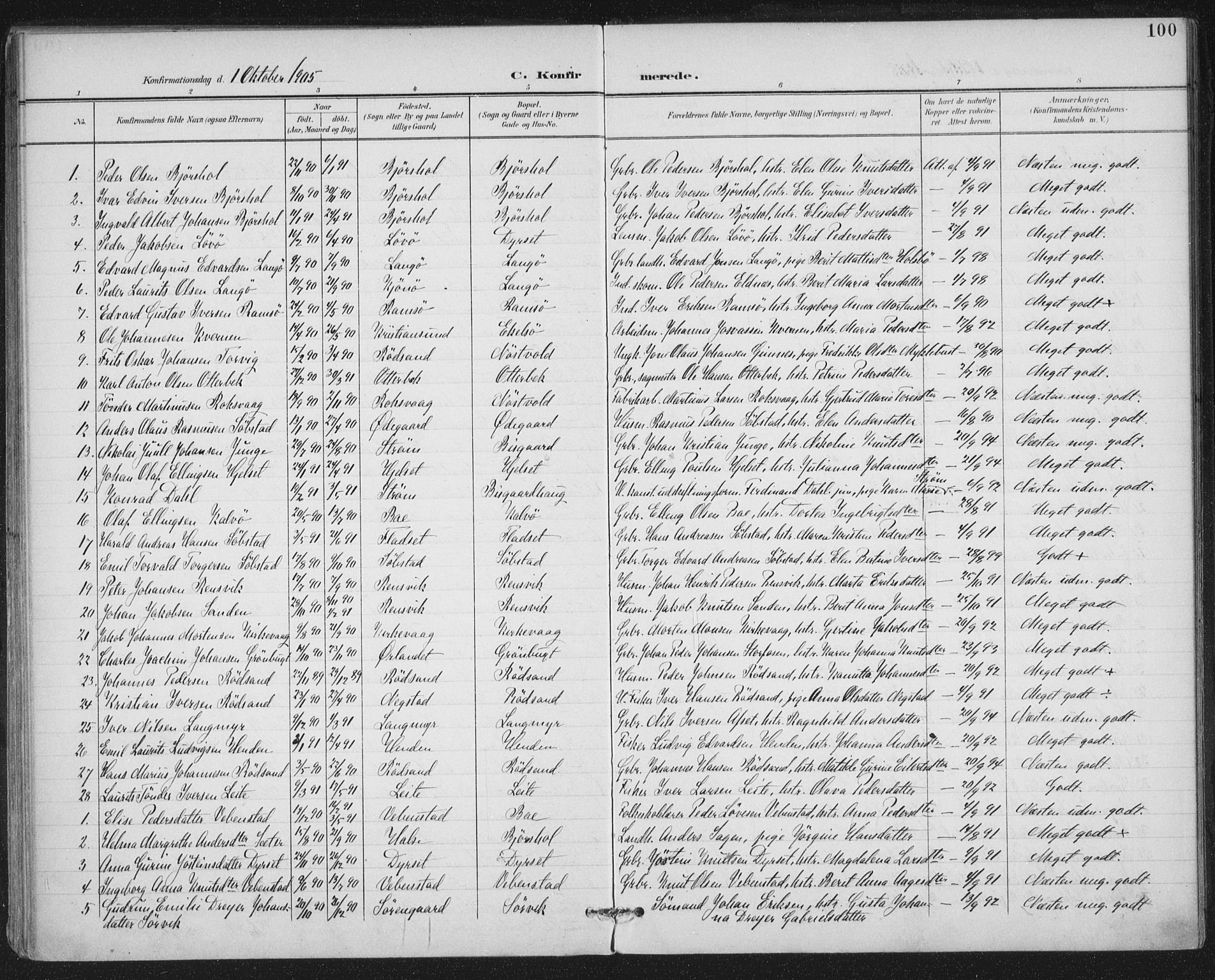 Ministerialprotokoller, klokkerbøker og fødselsregistre - Møre og Romsdal, SAT/A-1454/569/L0820: Parish register (official) no. 569A06, 1900-1911, p. 100