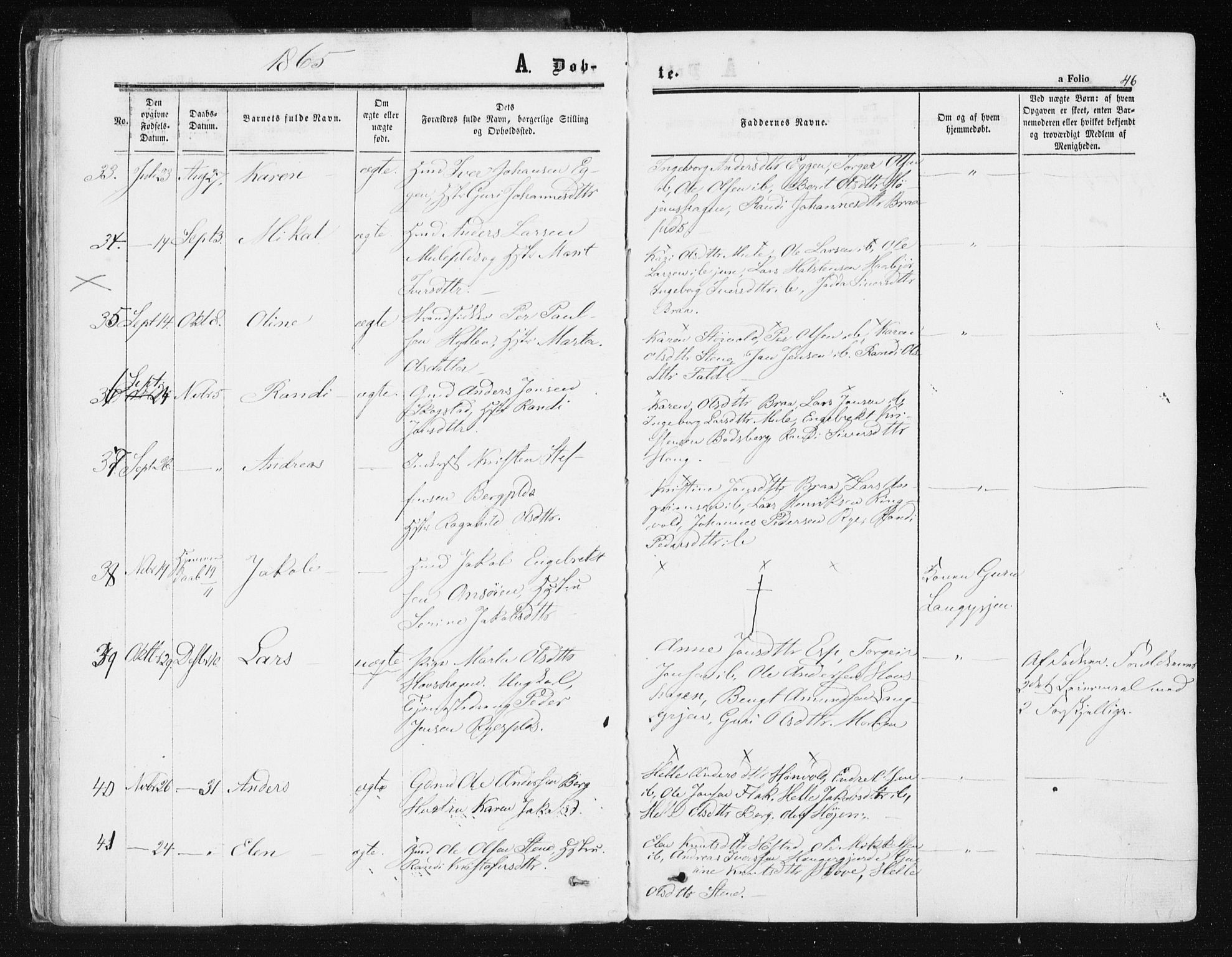 Ministerialprotokoller, klokkerbøker og fødselsregistre - Sør-Trøndelag, SAT/A-1456/612/L0377: Parish register (official) no. 612A09, 1859-1877, p. 46
