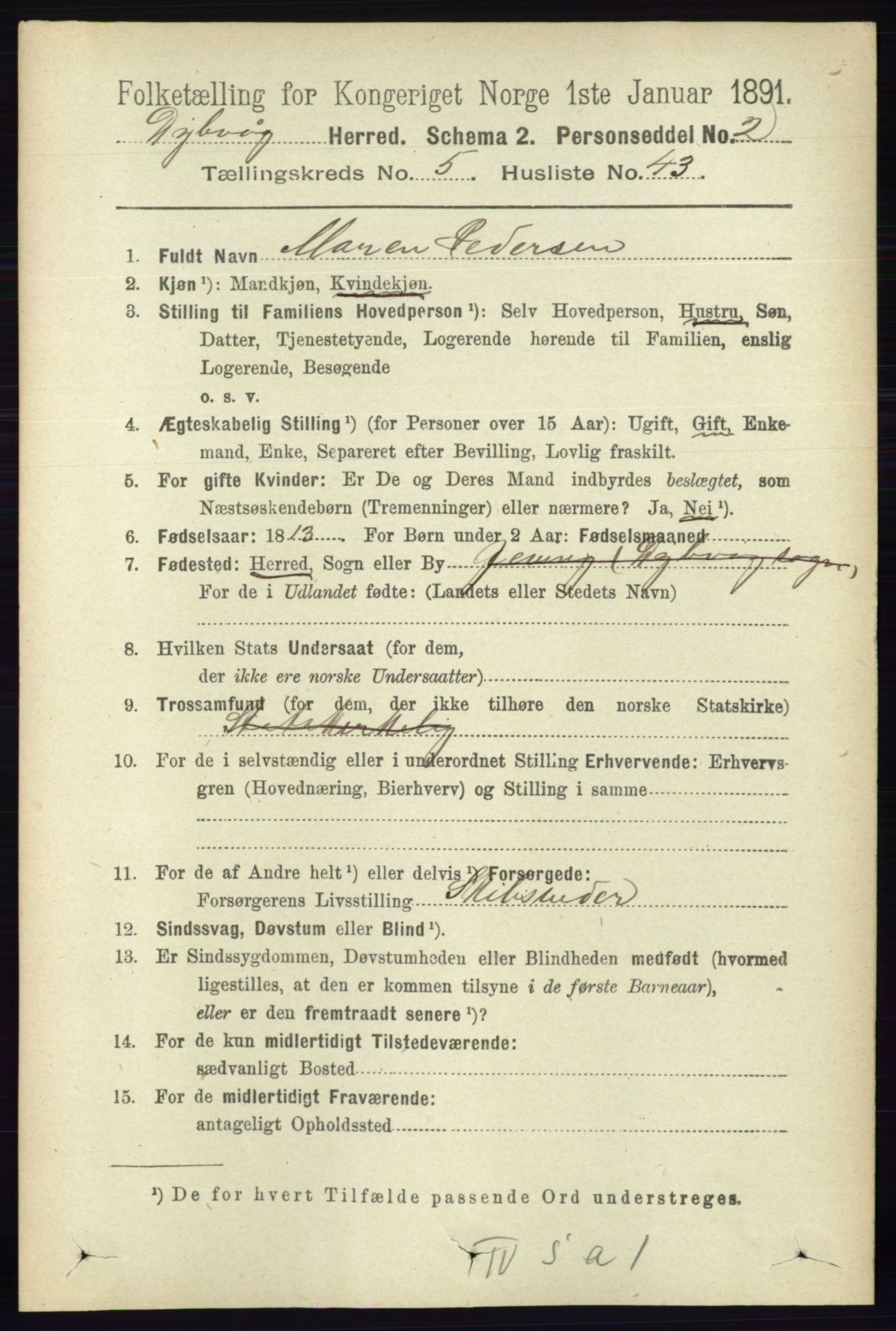 RA, 1891 census for 0915 Dypvåg, 1891, p. 1625